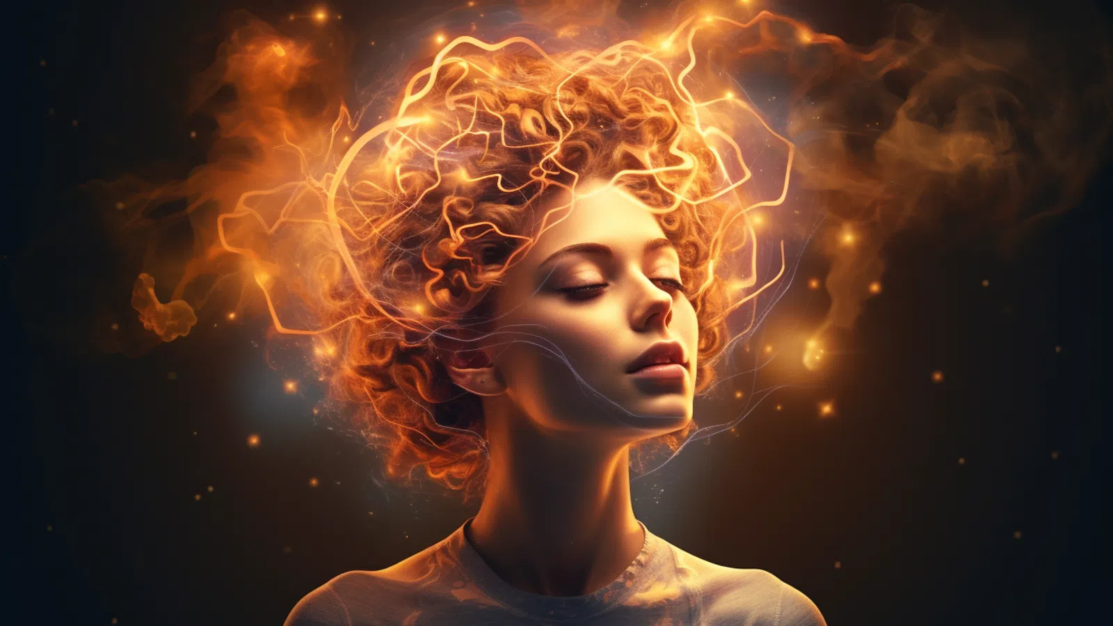 a woman with fire coming out of her head