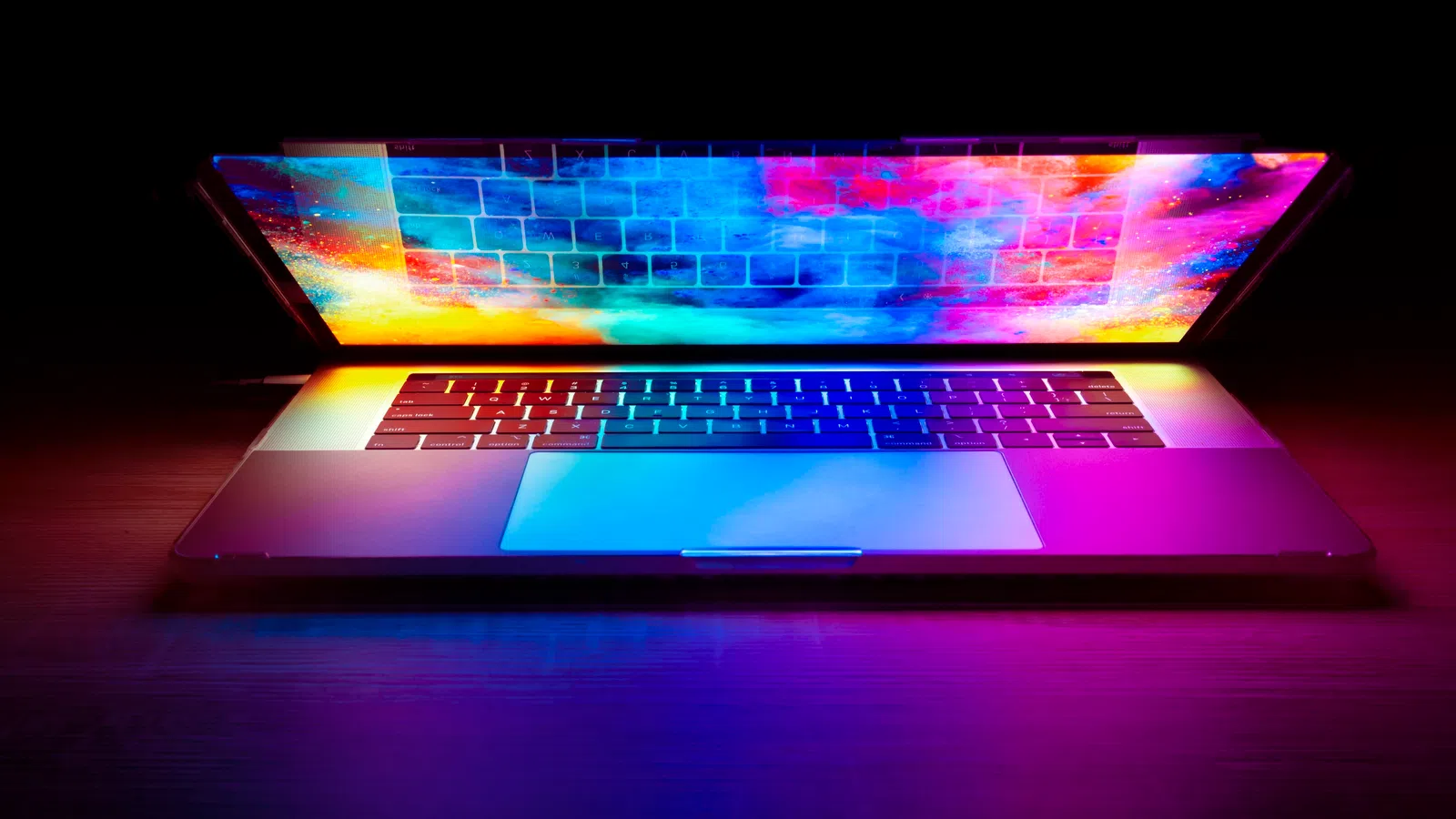 a laptop with a colorful screen