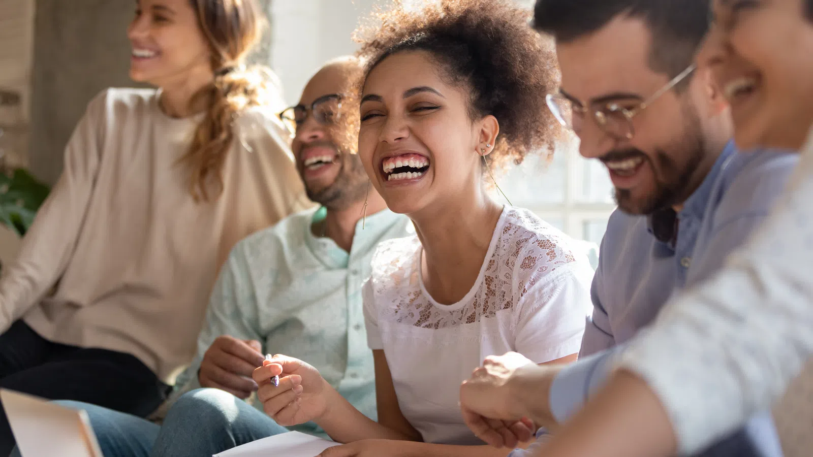 a group of people laughing