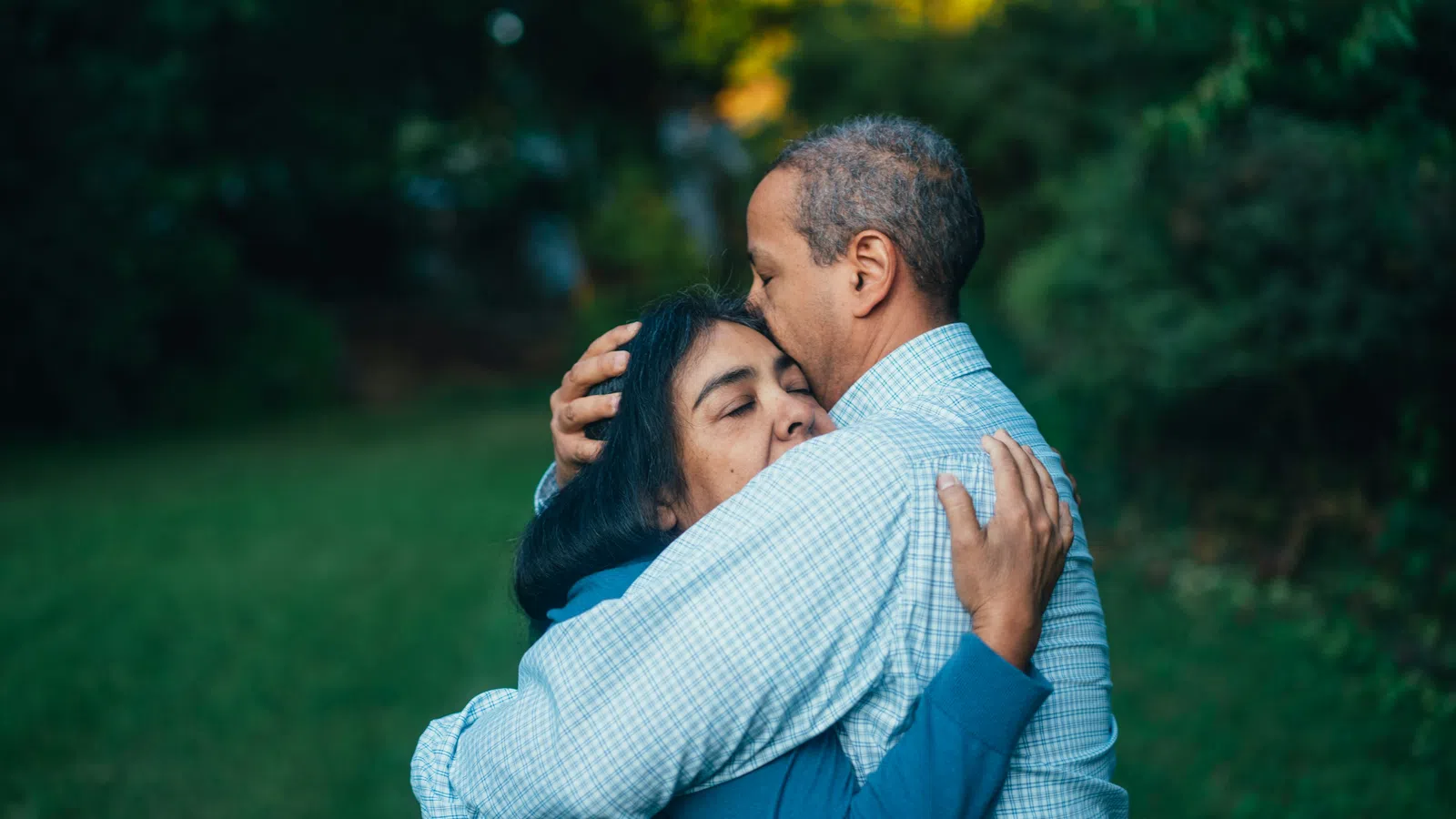 a man and woman hugging