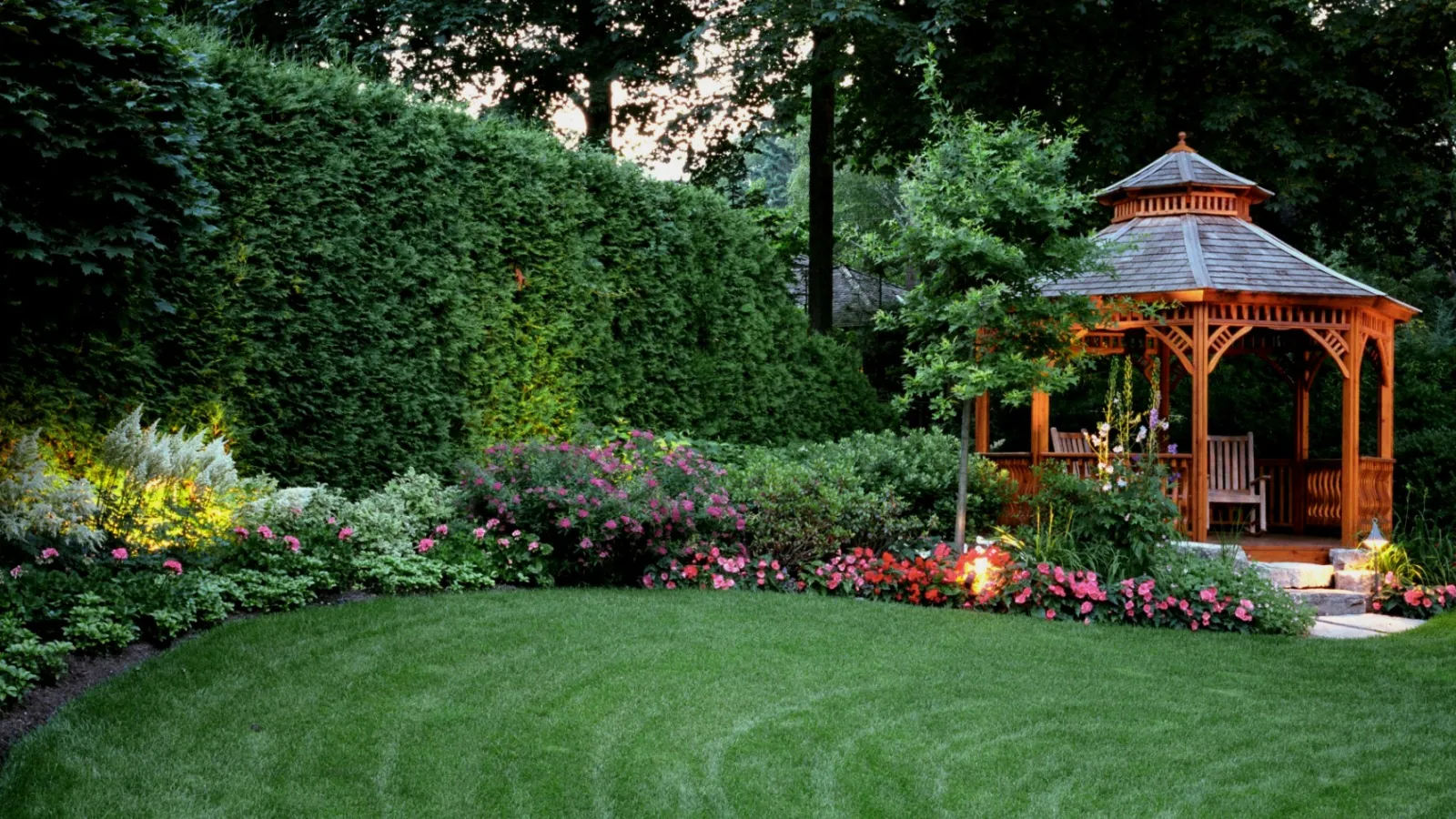 a gazebo in a garden