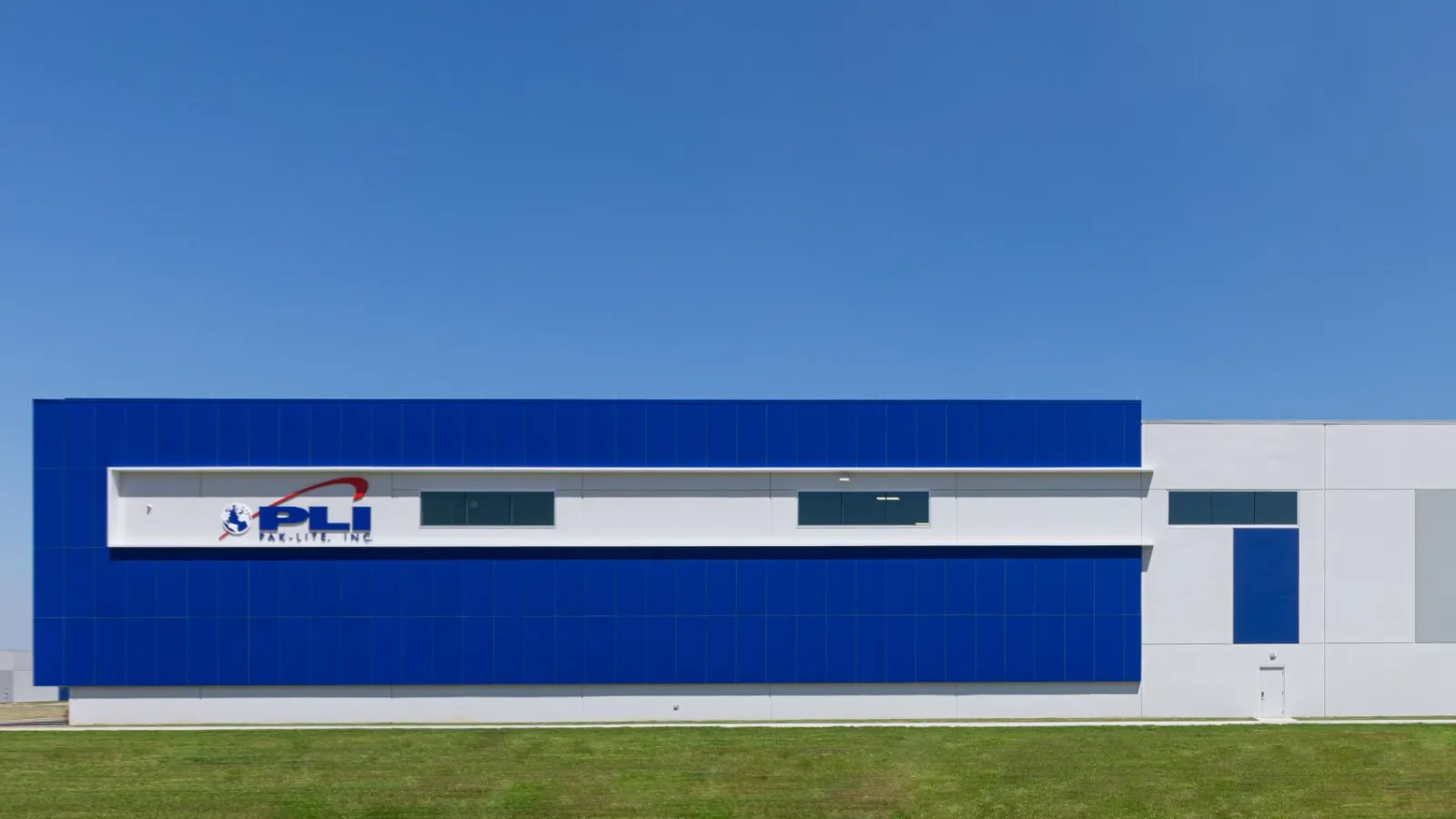 a building with blue windows