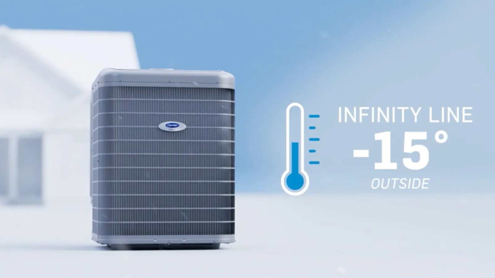 Carrier Infinity Line air conditioner unit operating efficiently at minus 15 degrees outside temperature.