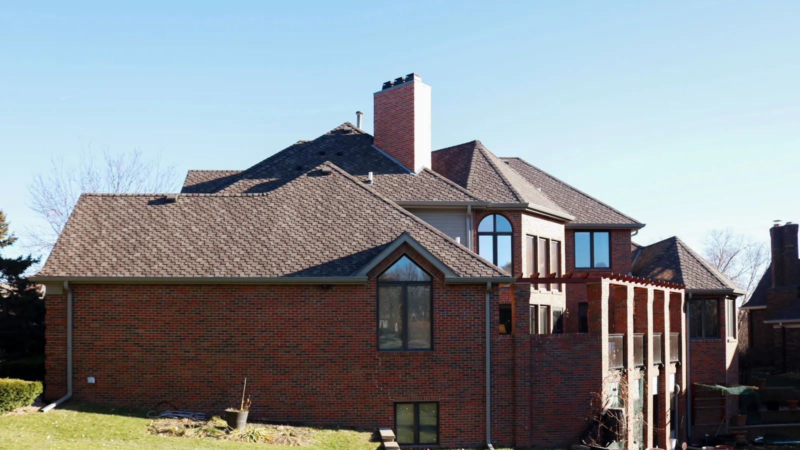 a brick house with a chimney