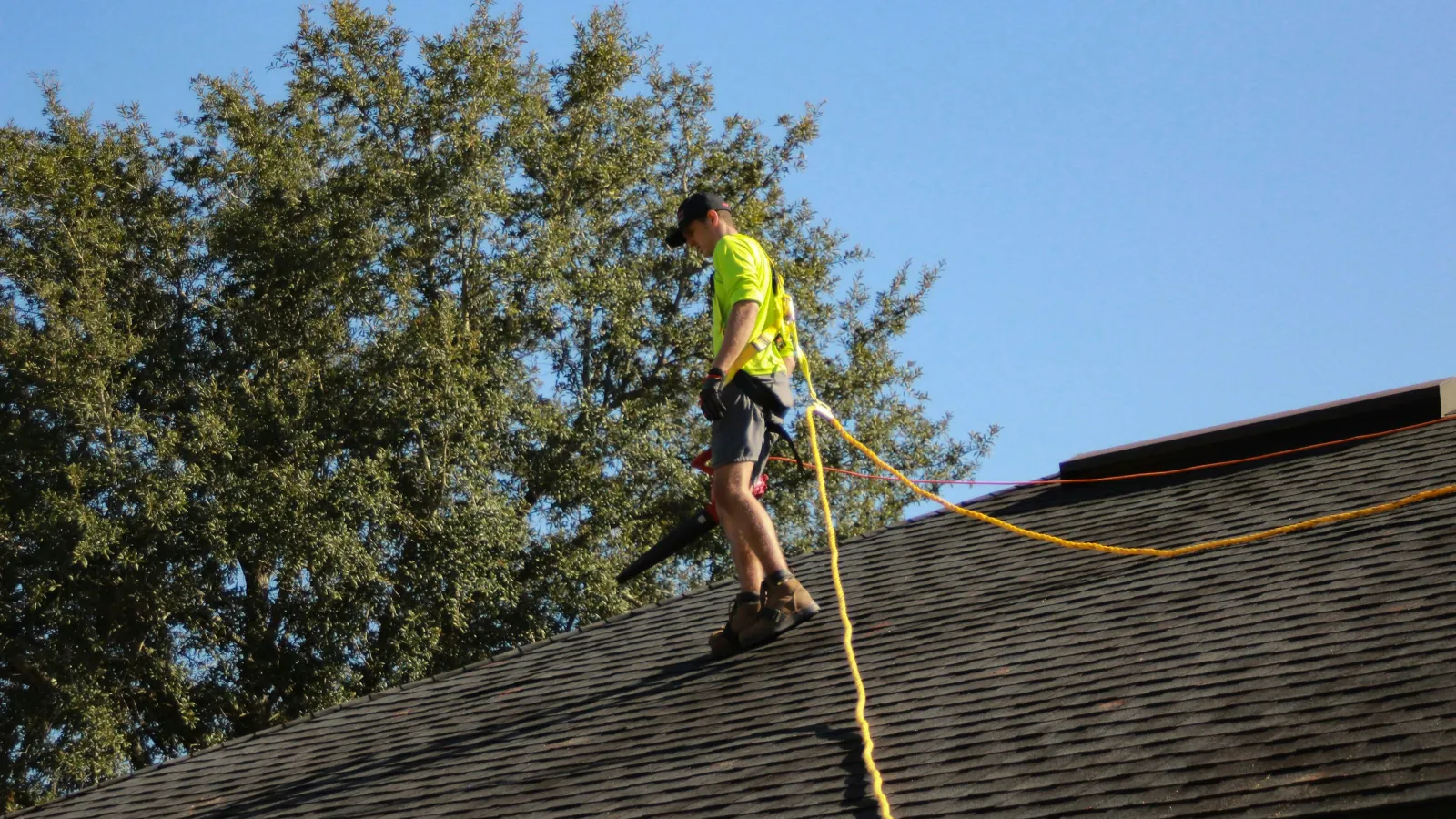 a man on a roof