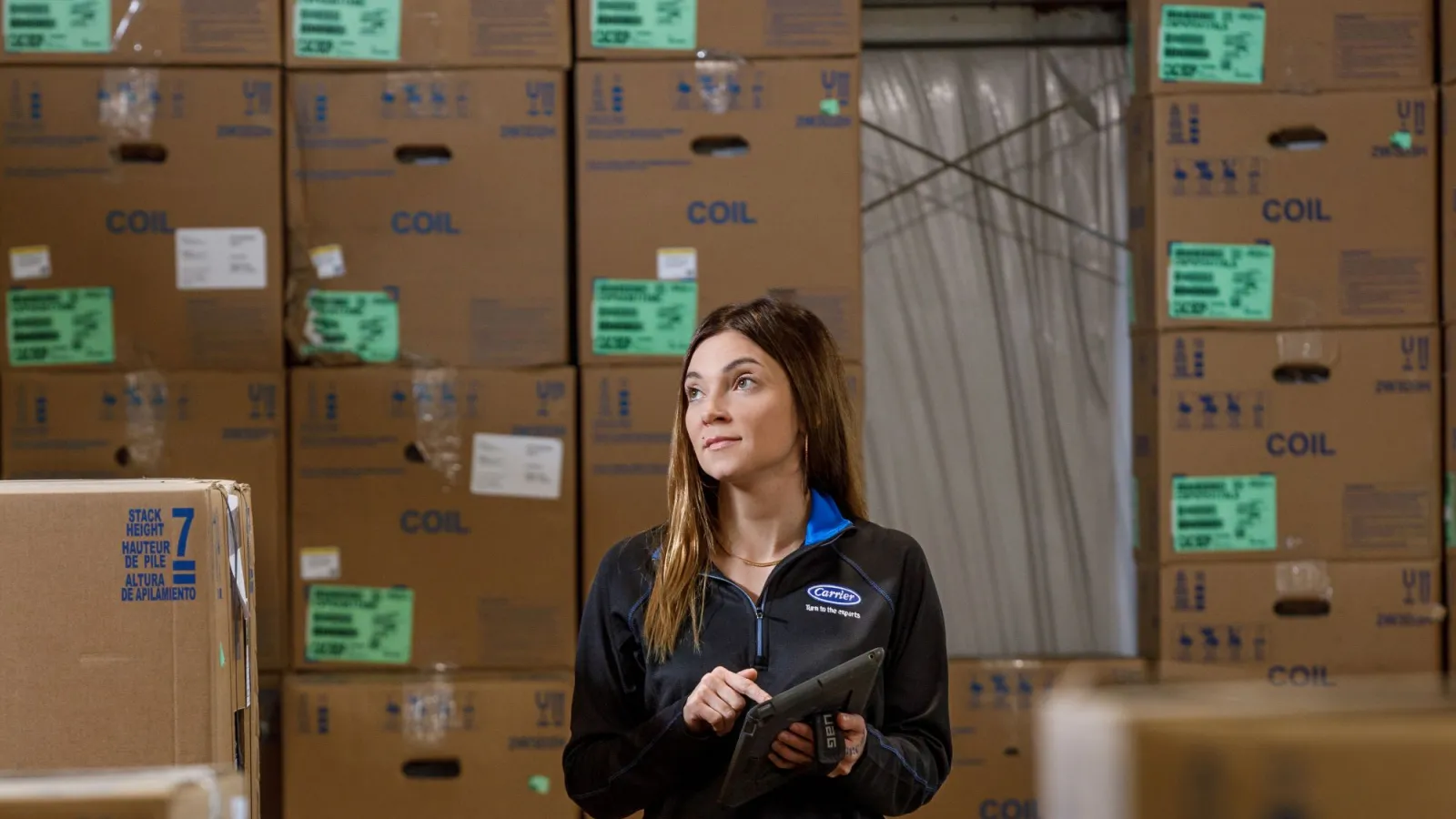 a person standing in a warehouse