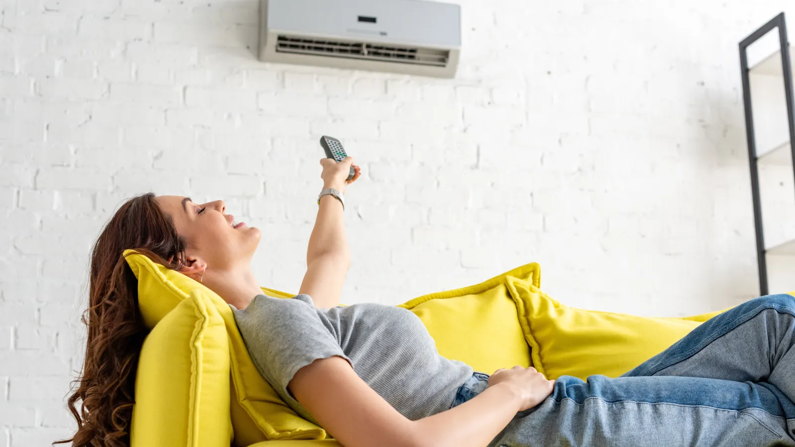 a woman lying on a couch