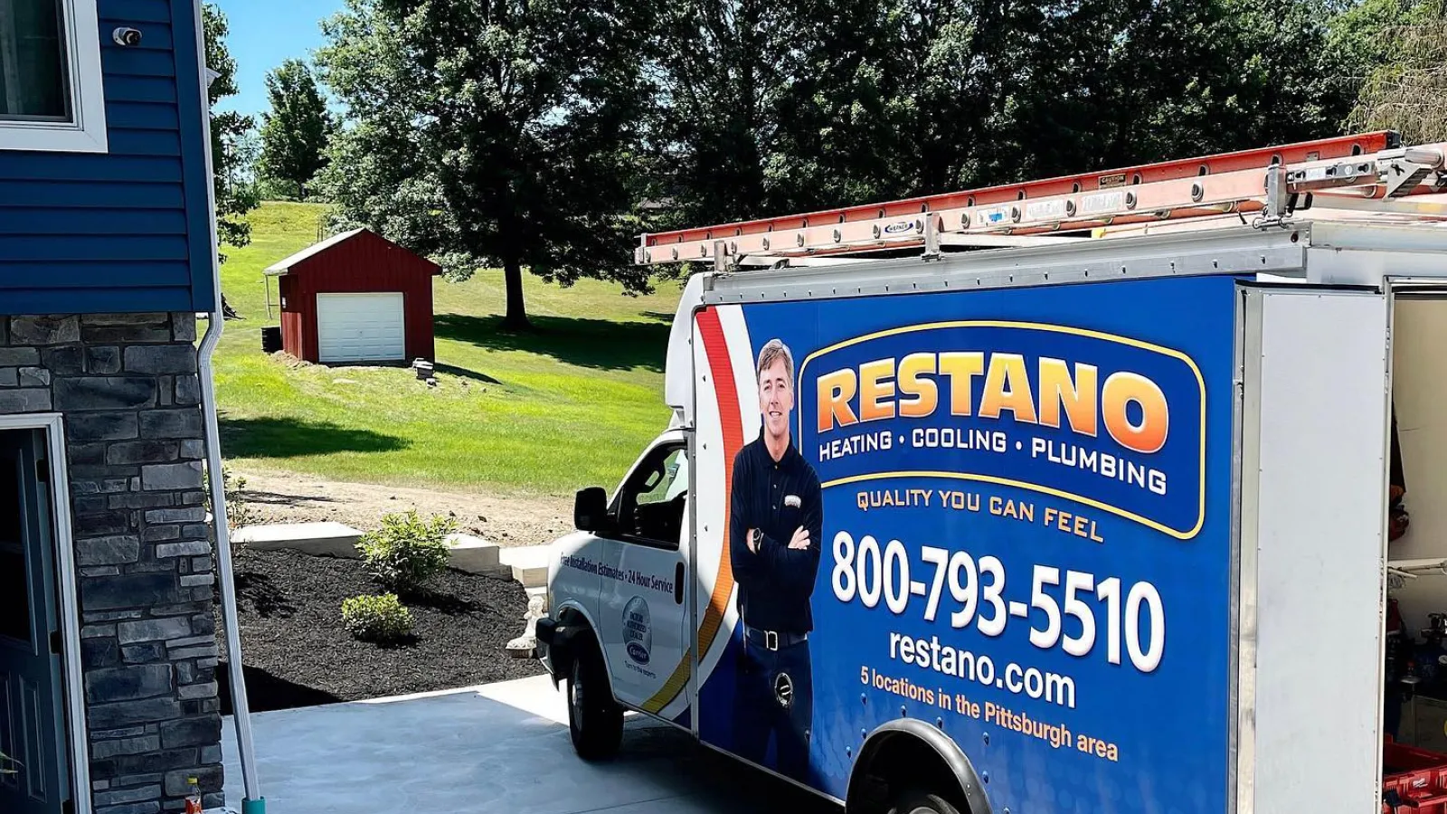 a food truck parked outside a house