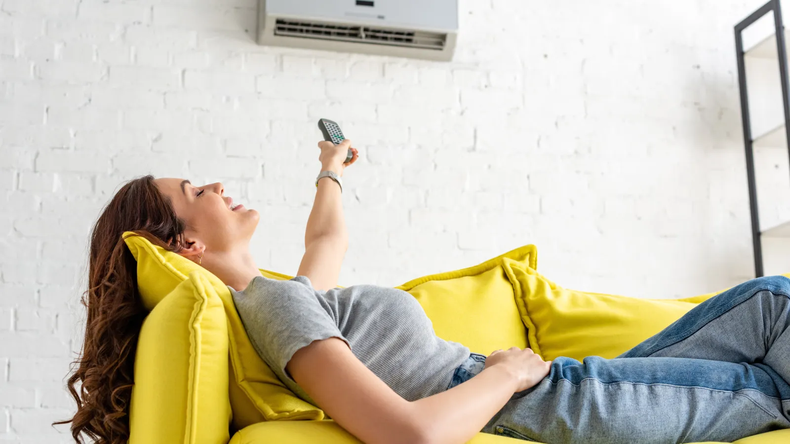 a woman lying on a couch