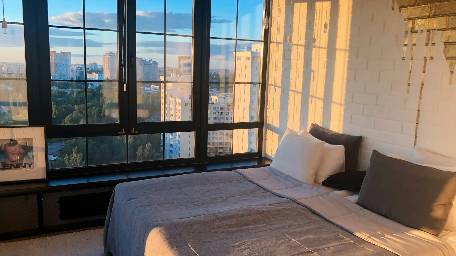 a bed in a room