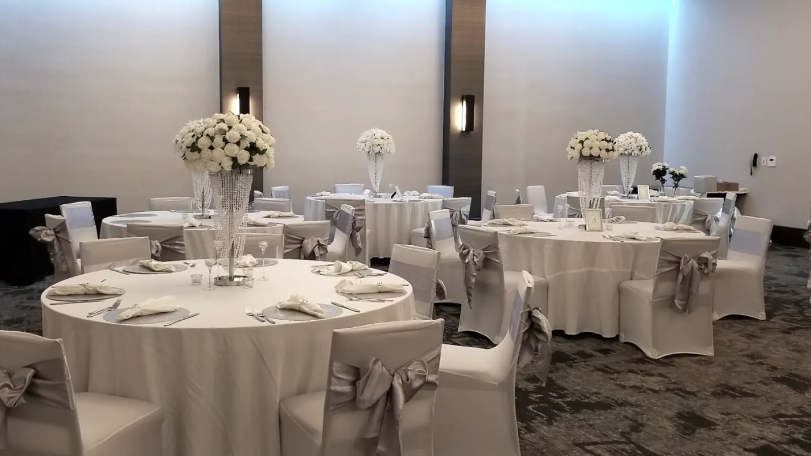 a room with tables and chairs