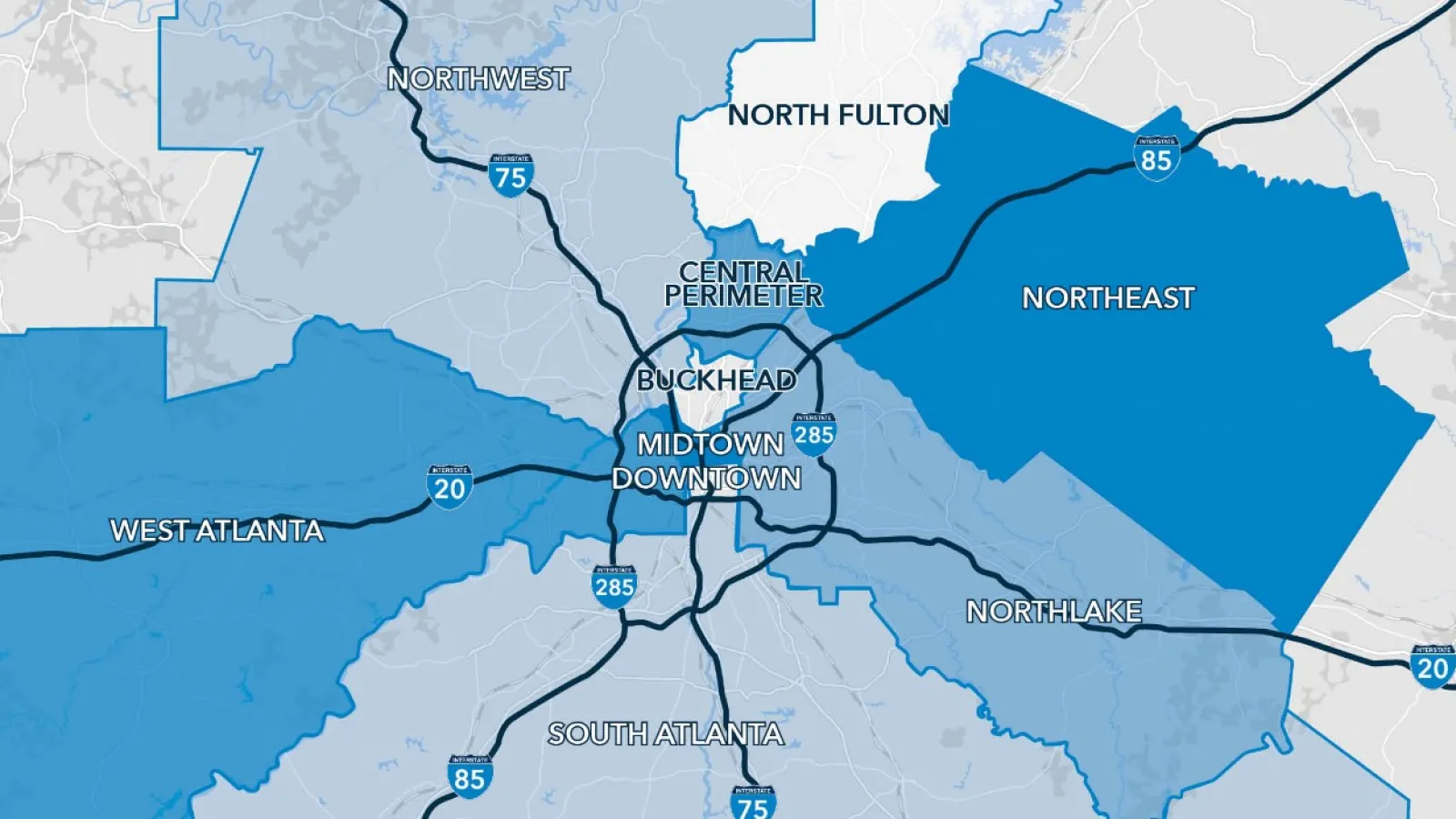 Table and map showing Atlanta office market vacancy rates, inventory, net absorption, and rental rates by submarket in Q1 2026.