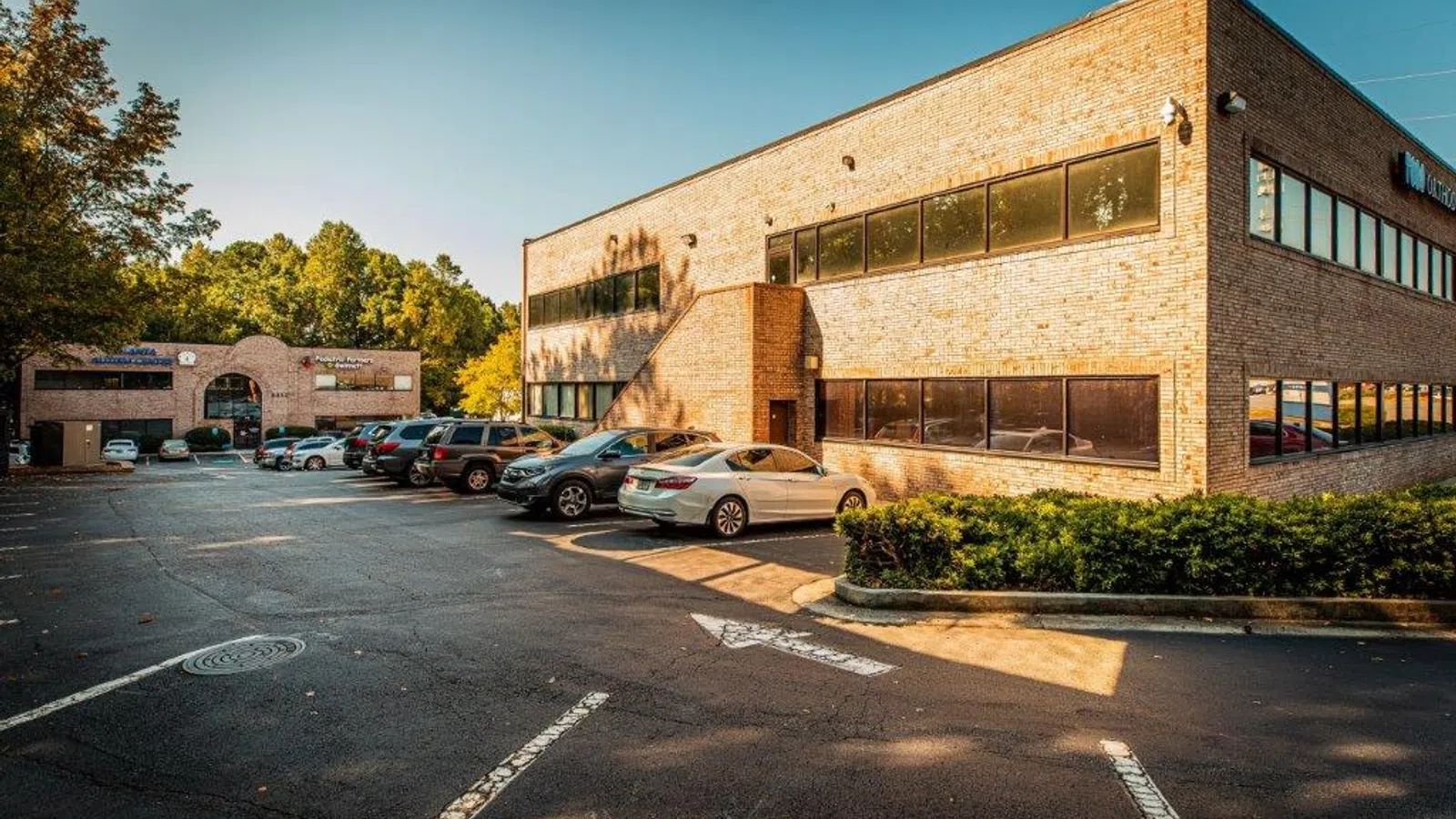 a parking lot with cars