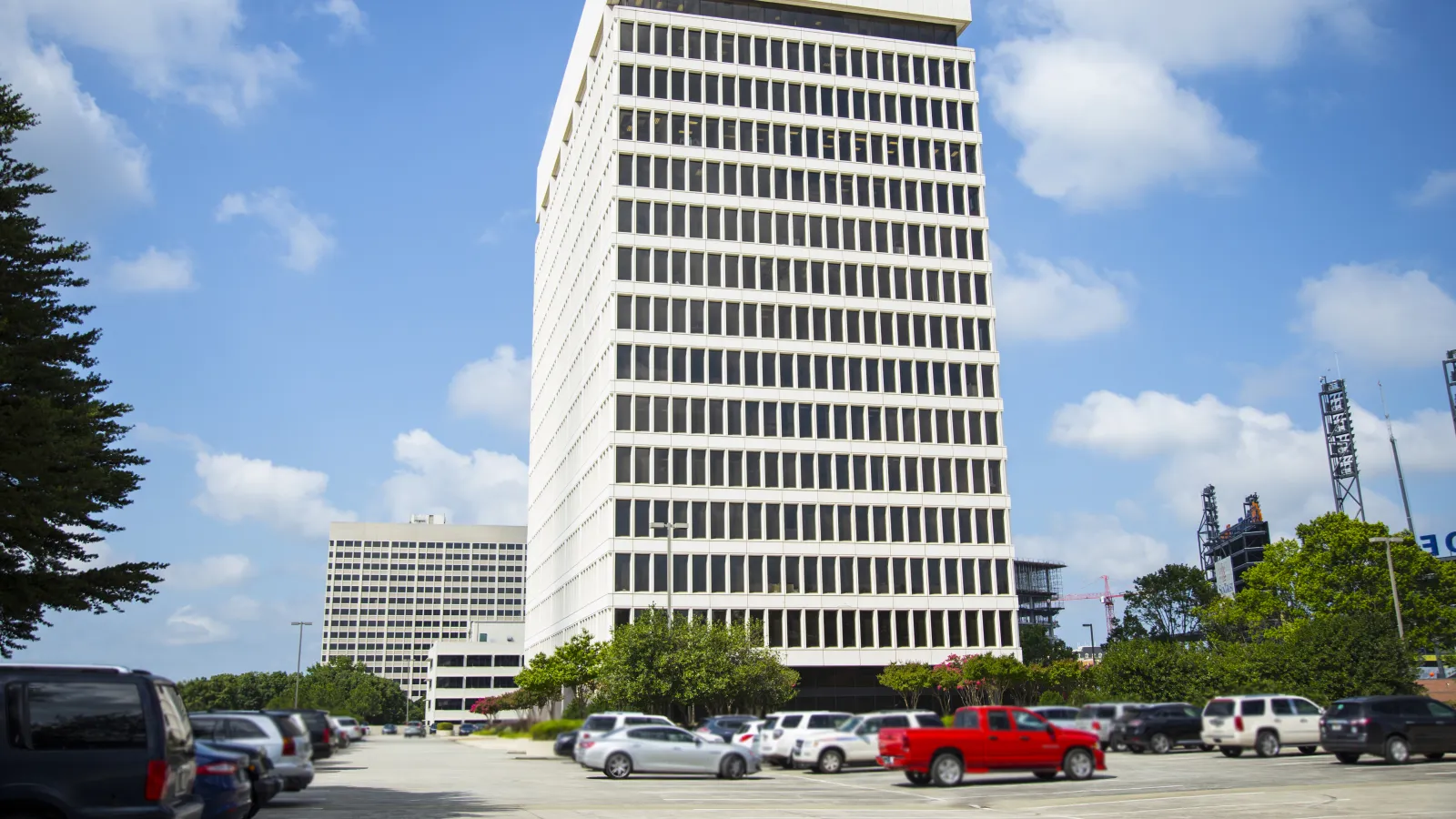 a tall white building