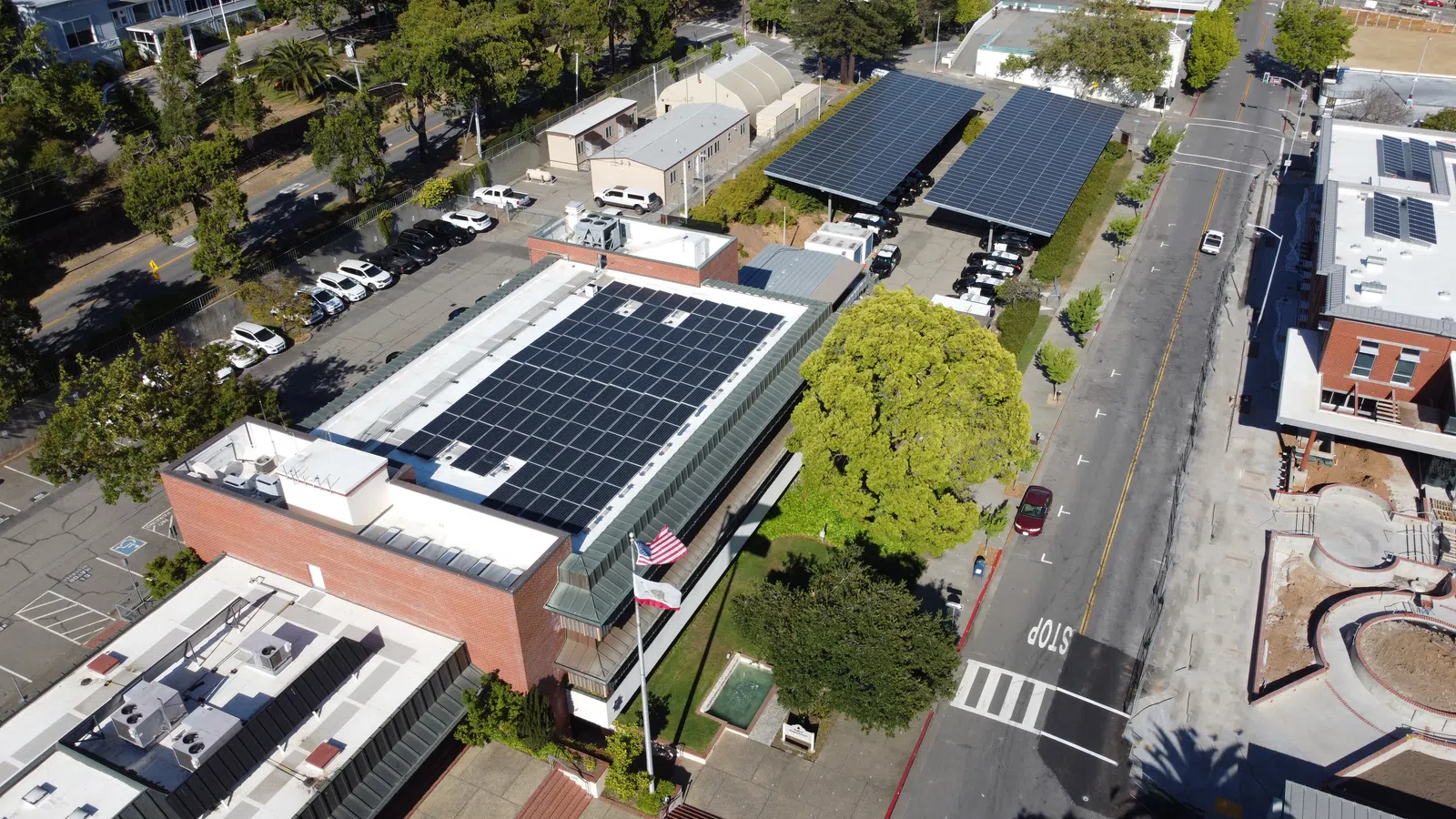 san rafael city hall business building with solar panel installation marin county