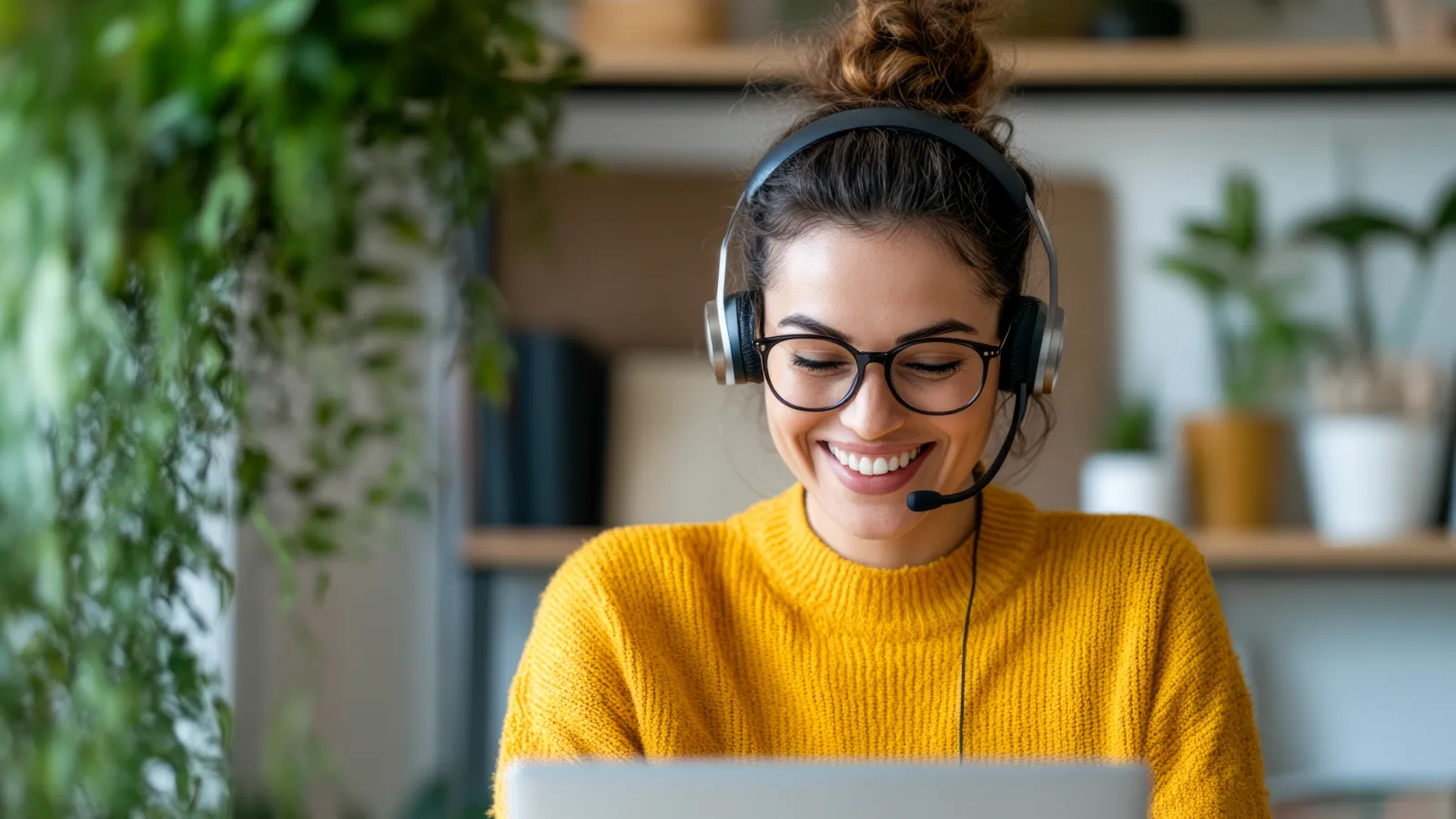 a person wearing headphones and using a laptop