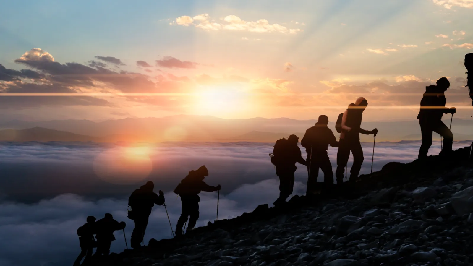 a group of people on a mountain