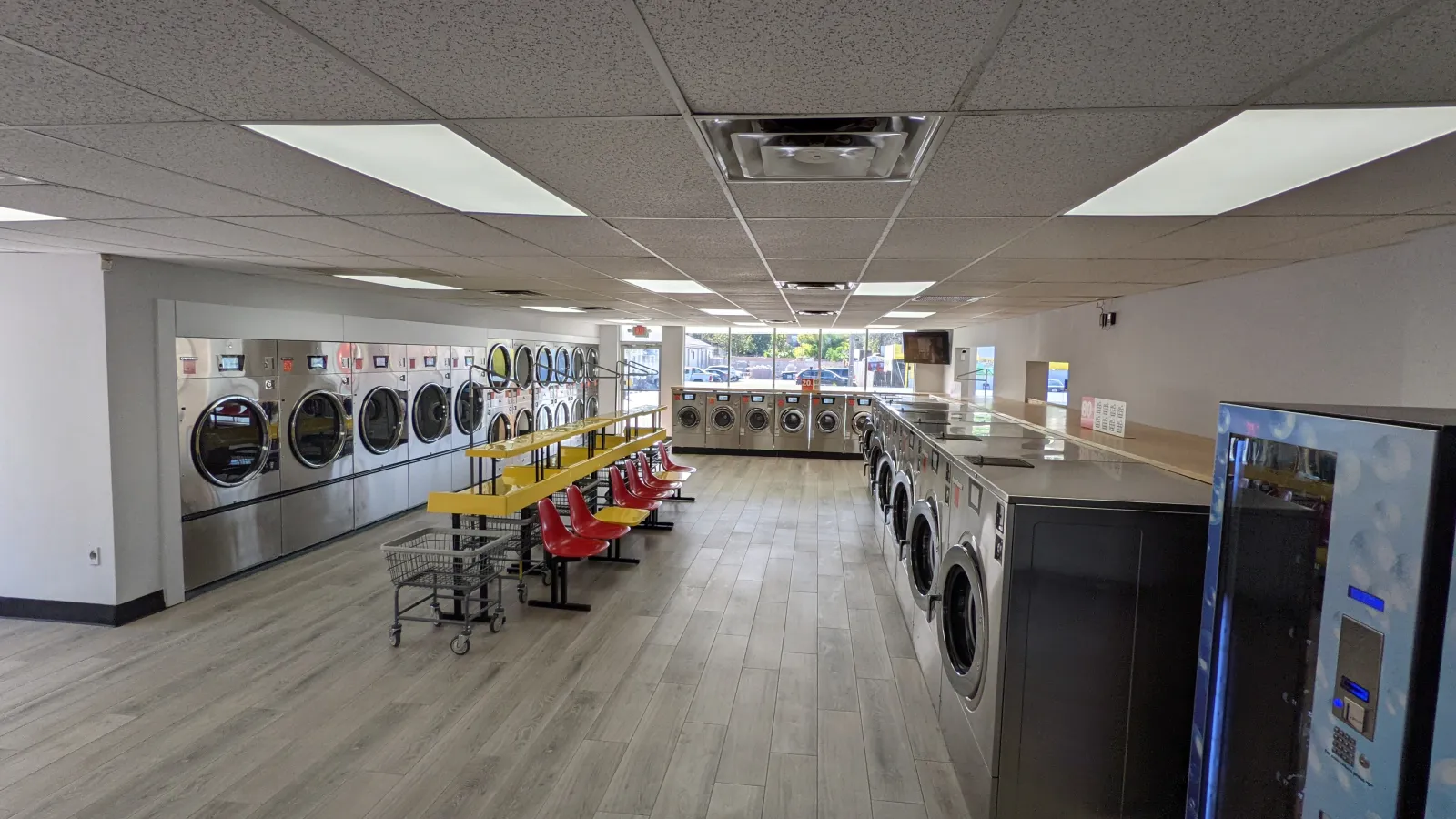 a room with washers and dryers