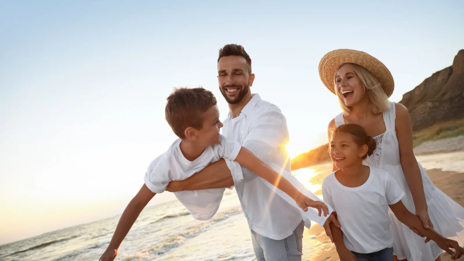 a family on a beach