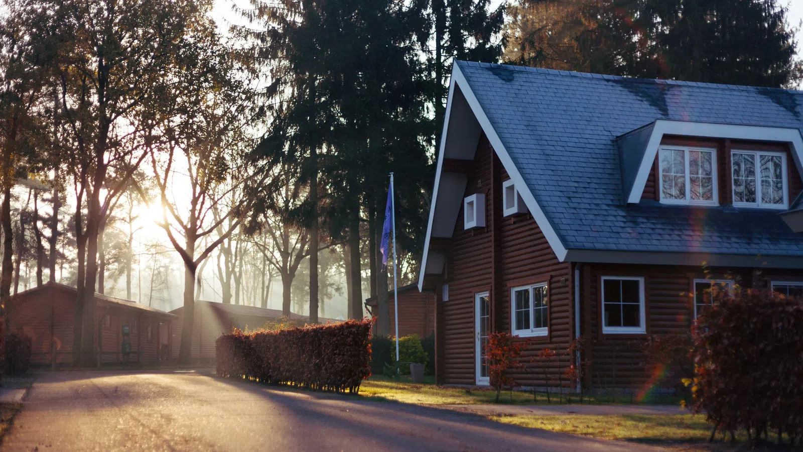 a house with a flag on the side