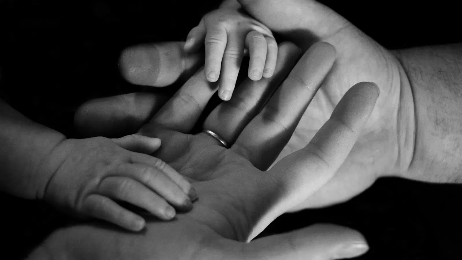 a close-up of hands holding a baby's hand