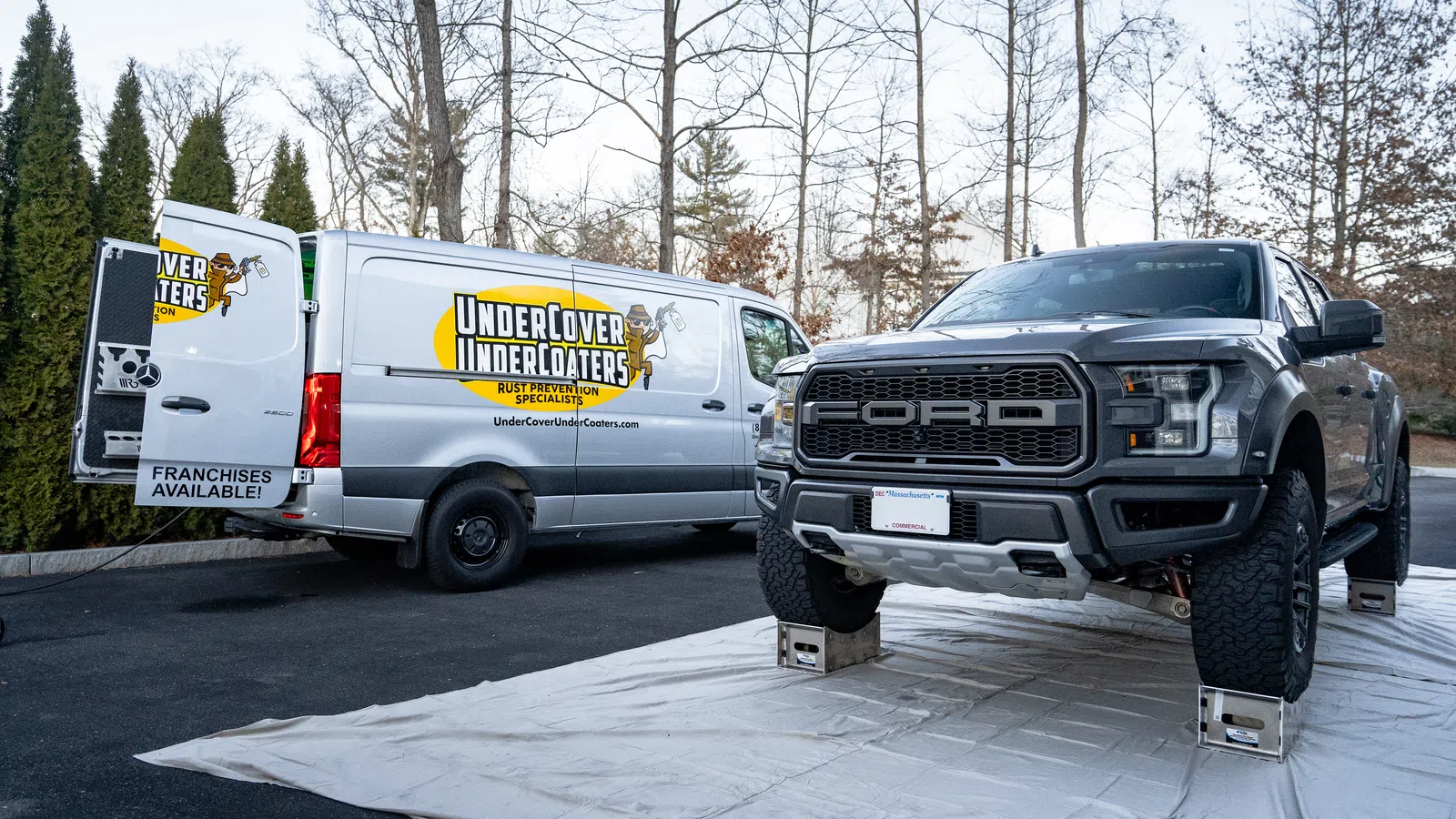 A truck on top of canvas mat