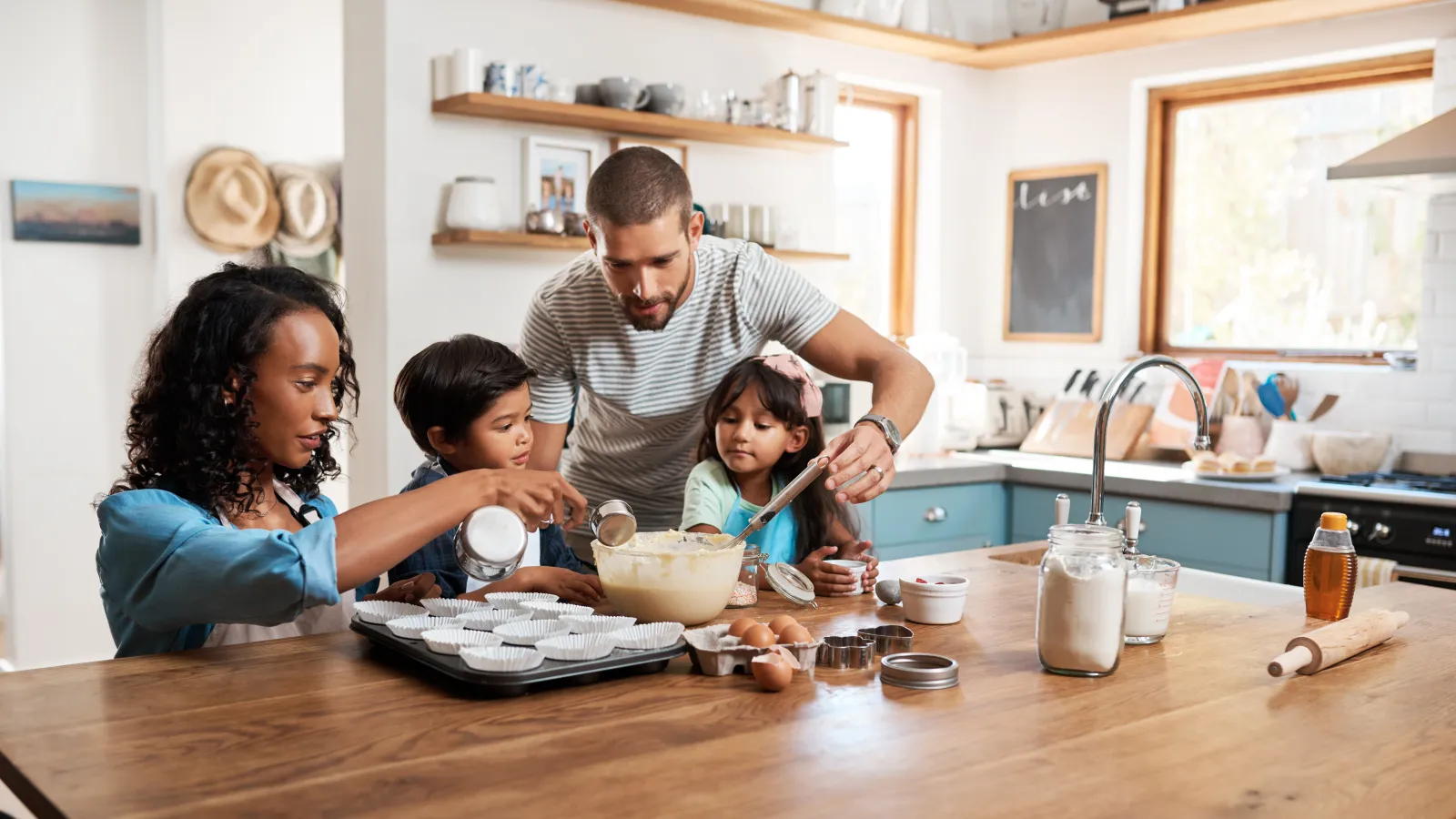 a family in the kitchen