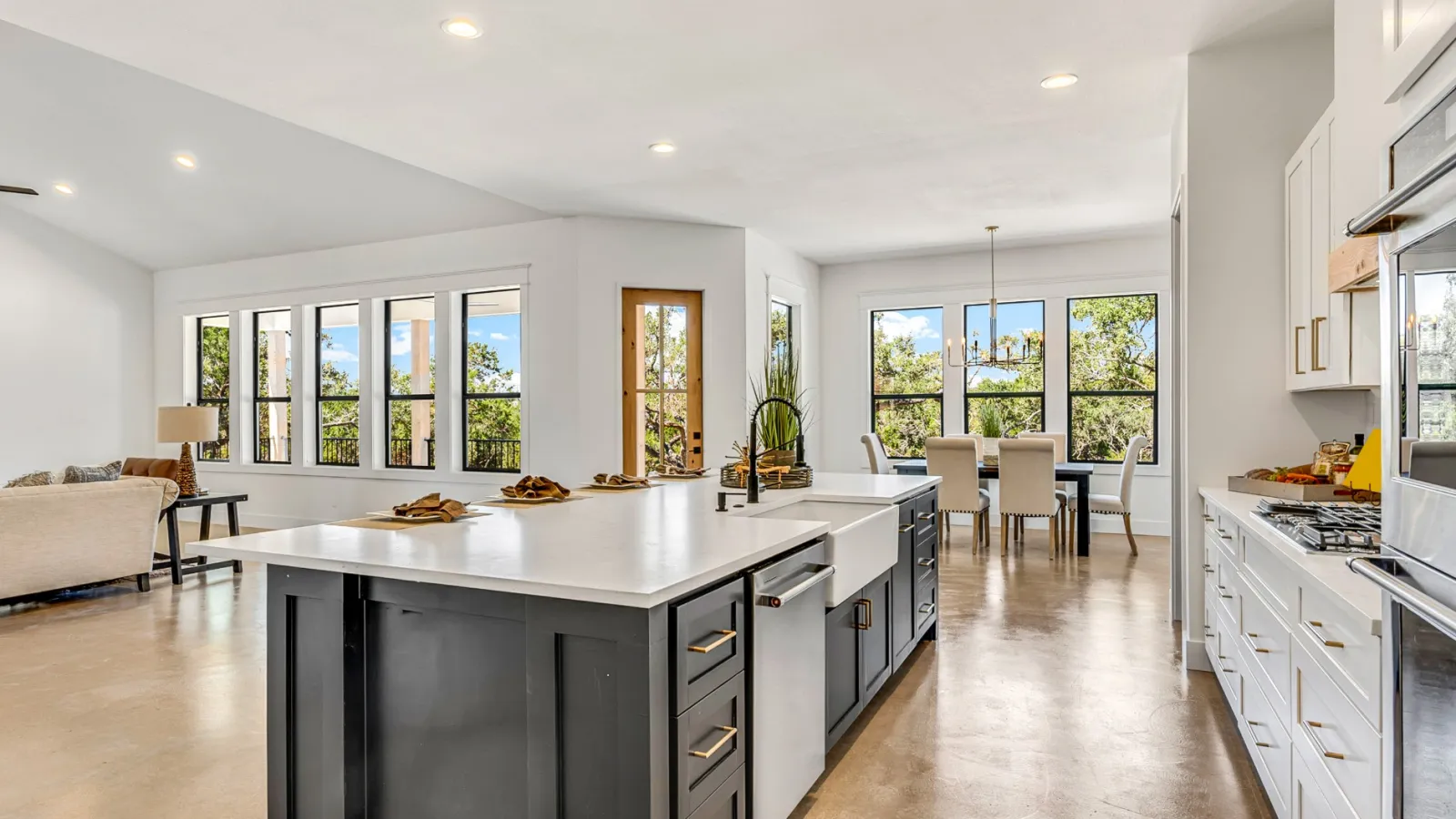 a kitchen with a large island