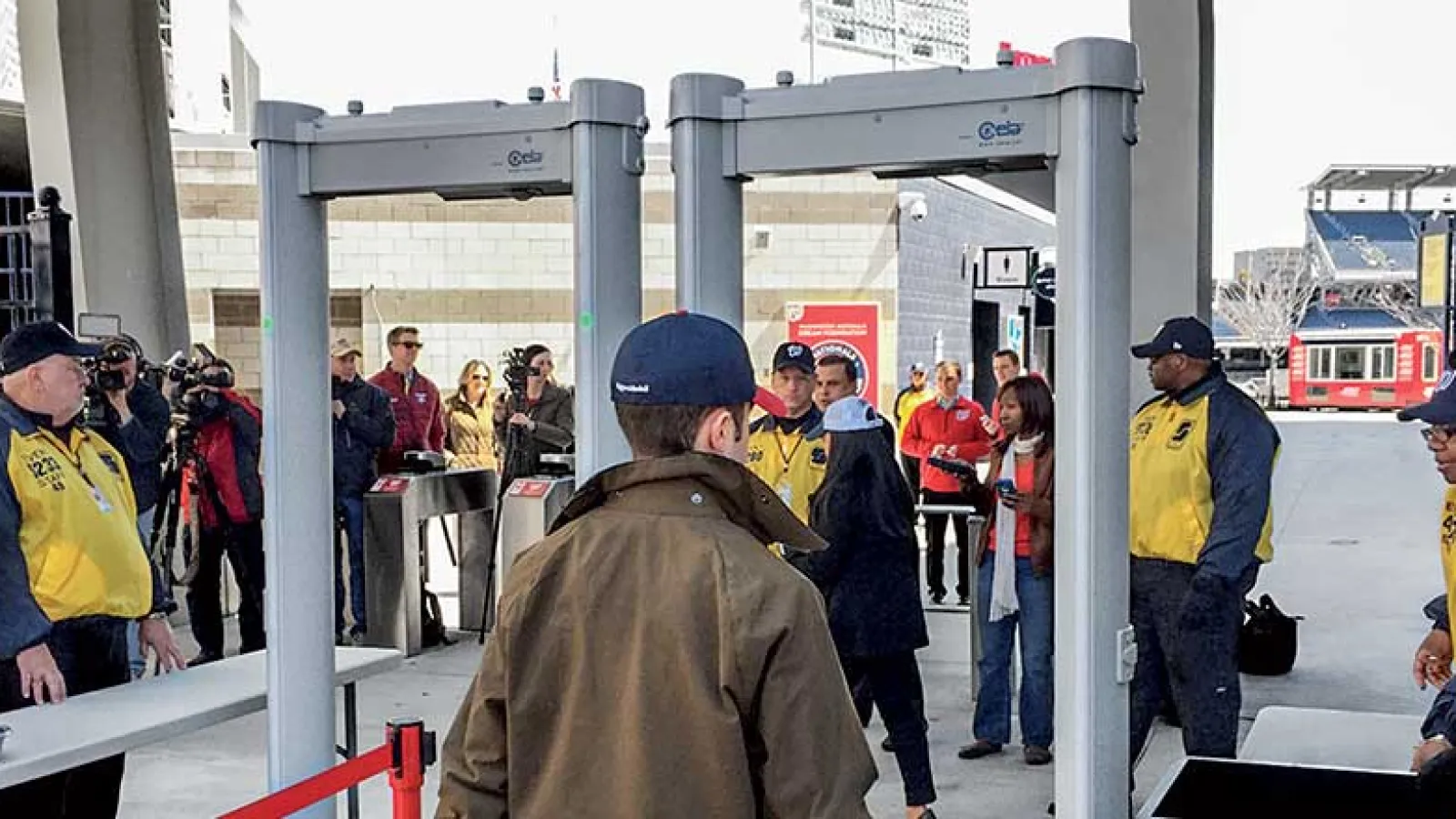 a group of people standing outside