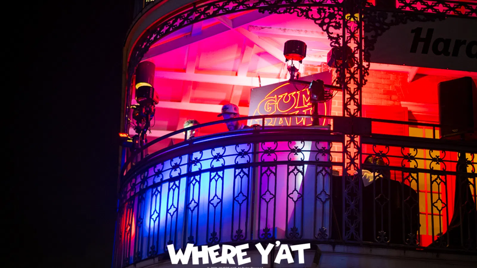 Gumball 3000 party on Bourbon st with Dj's on the balcony of the Royal Sonesta Hotel New Orleans on Saturday, June 6, 2026 with a party at Old Absinth House. 
