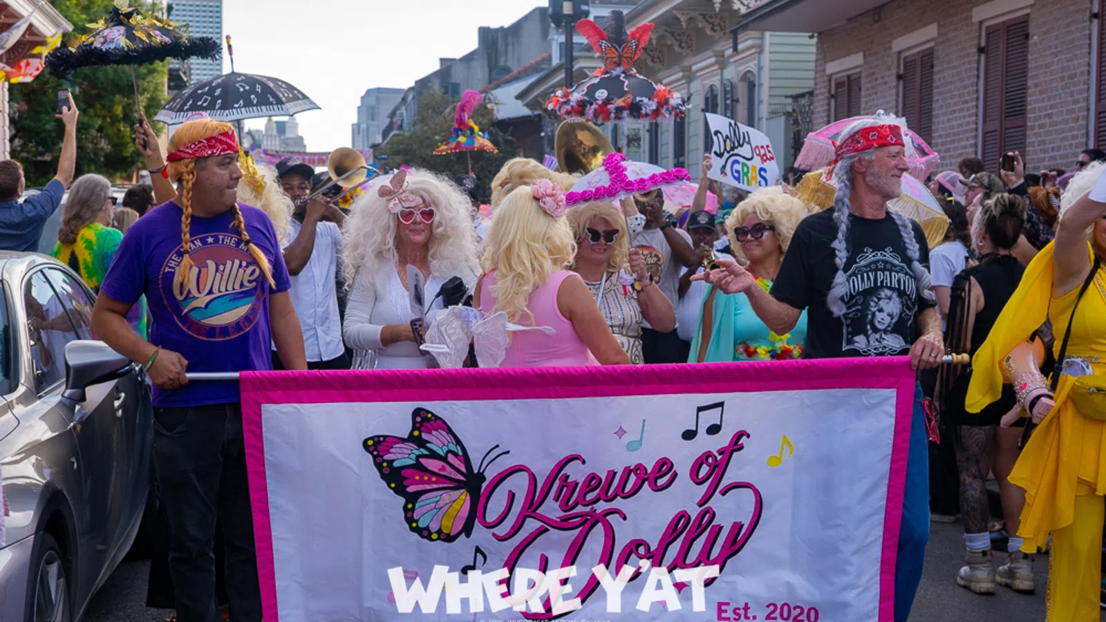 The Krewe of Dolly Parton Rolled through the French Quarter to Frenchmen st with a large crowd honoring Dolly Parton on Friday, September 25, 2026. #kreweofdolly #dollyparton
