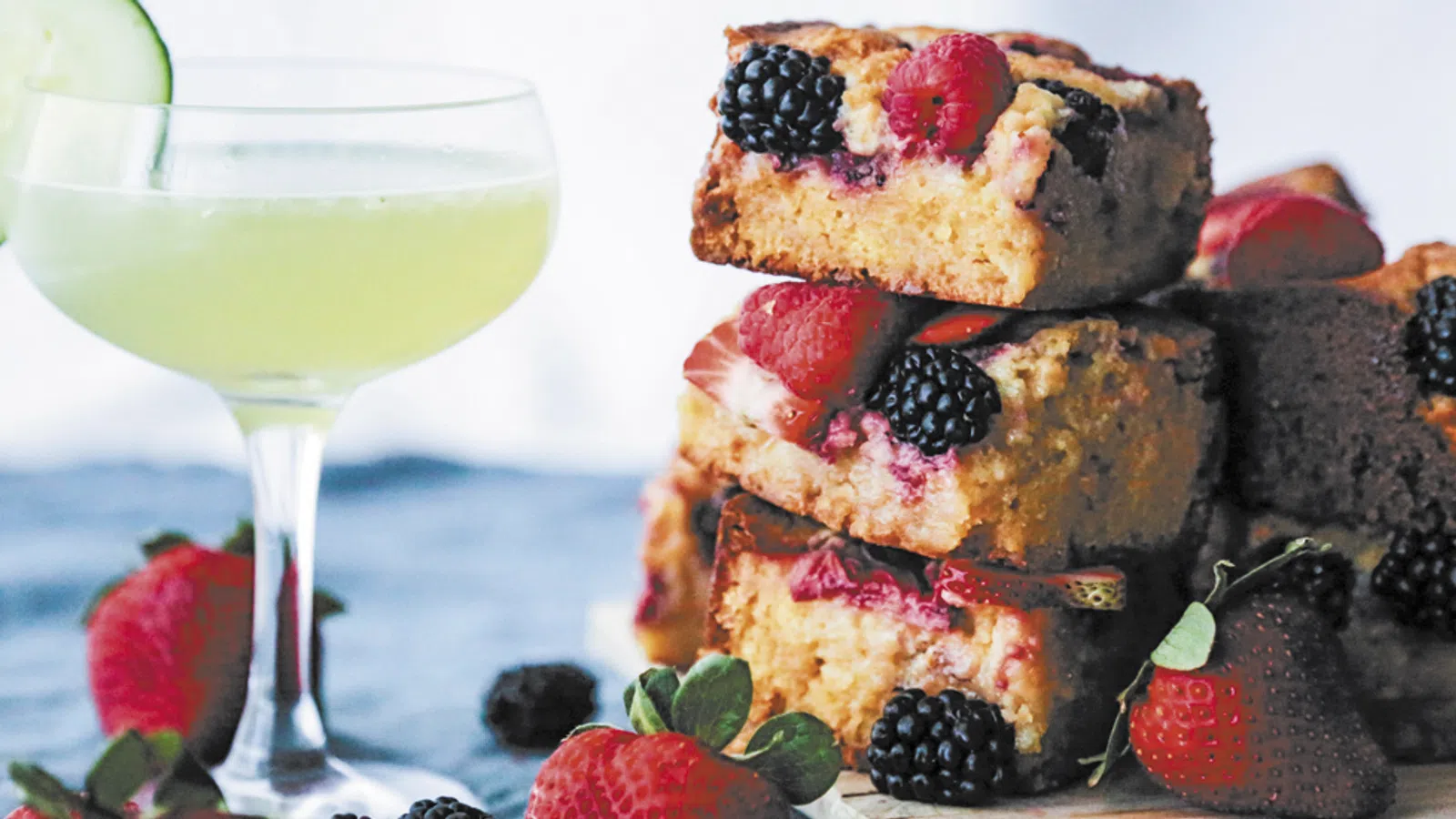 Mixed Berry Blondies and a Cocktail