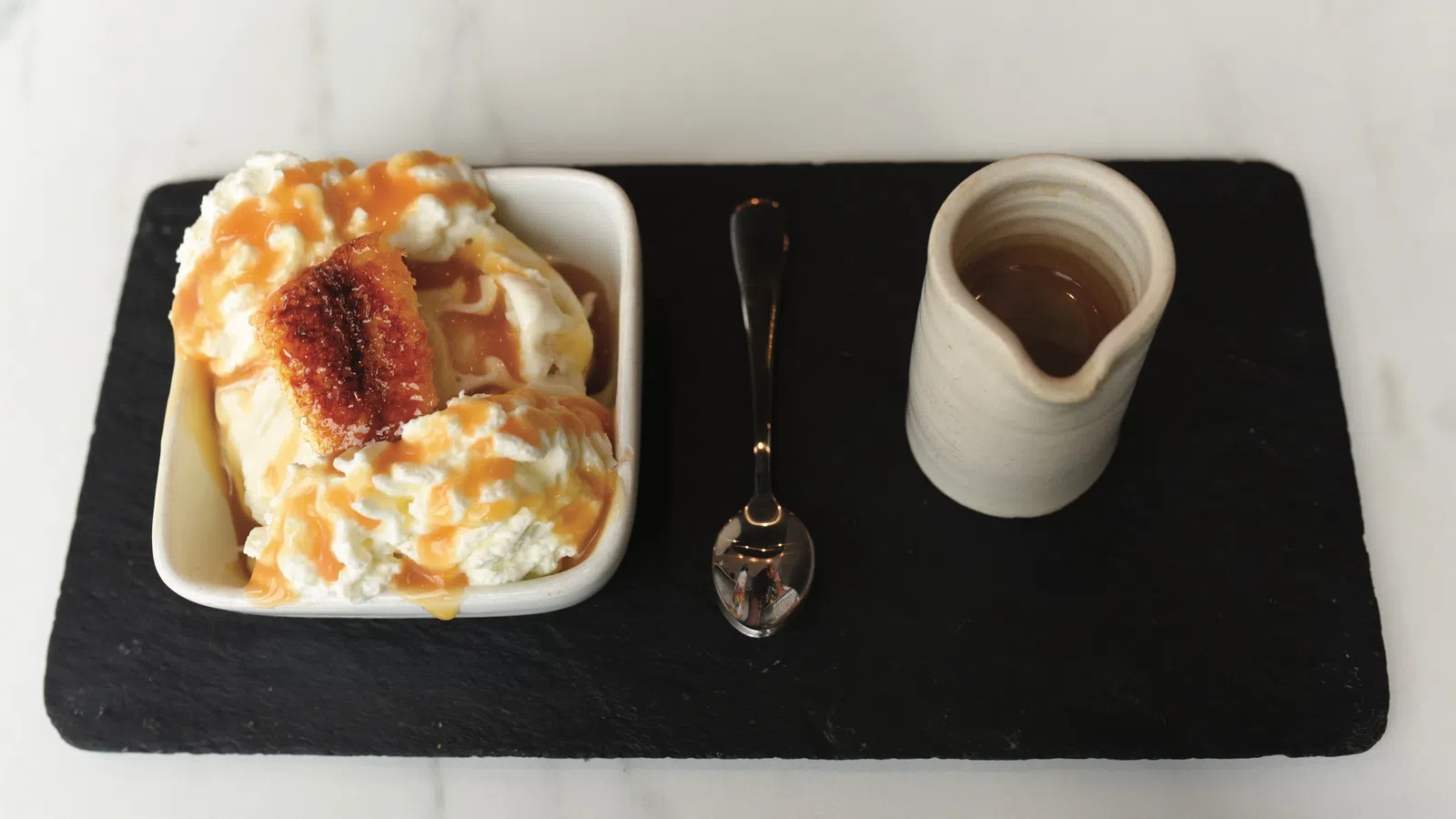 a plate of food and a cup of coffee