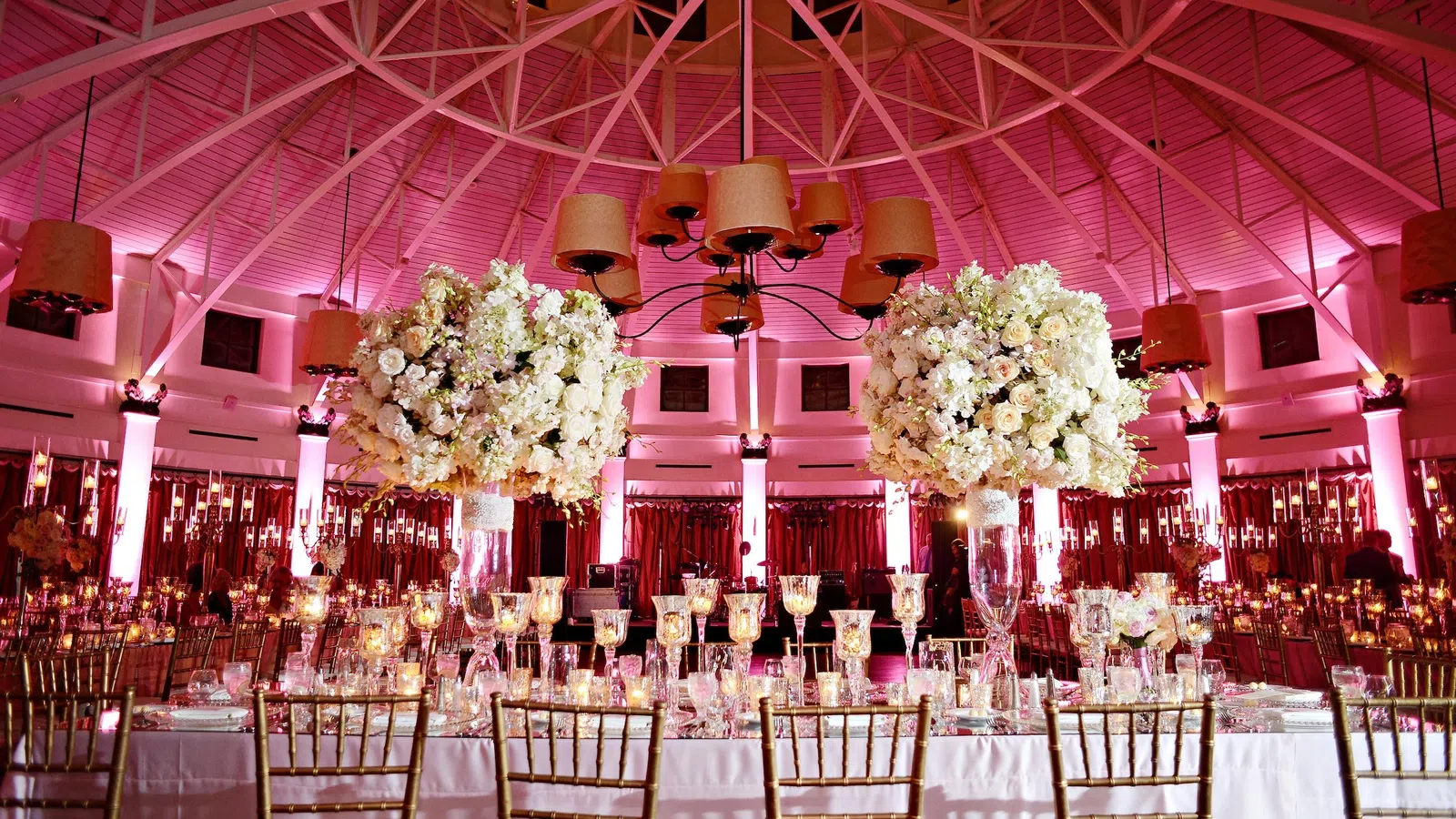 a large room with tables and chairs