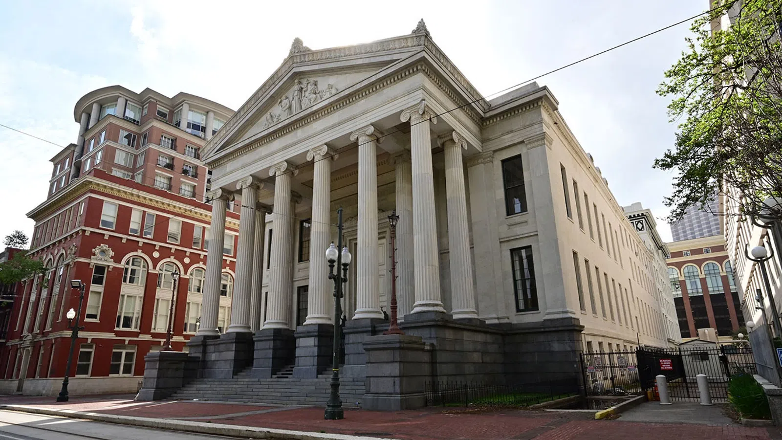 a building with columns and a walkway