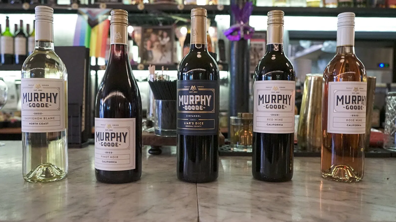 a group of bottles on a counter