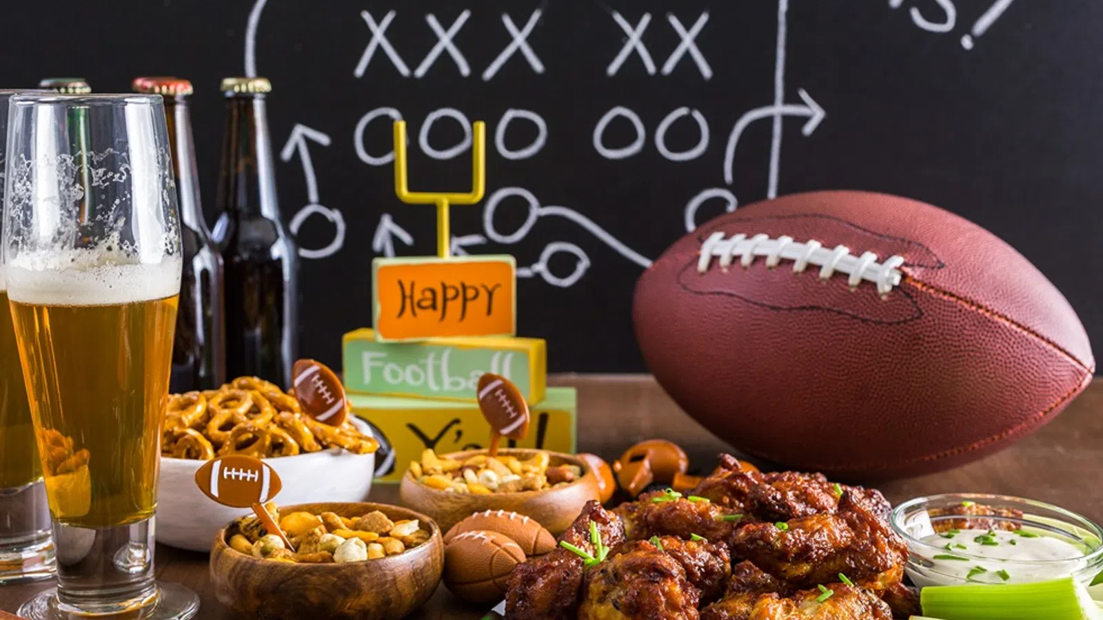 a table with food and drinks