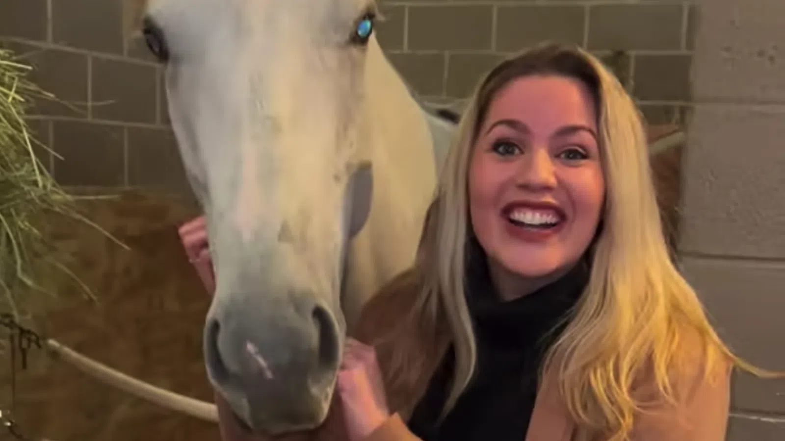 a woman holding a horse