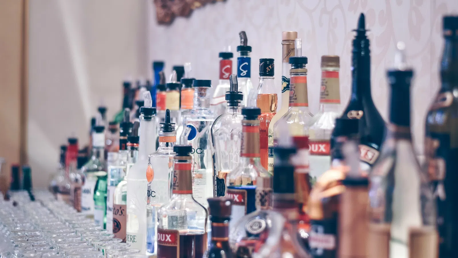 a group of bottles on a table