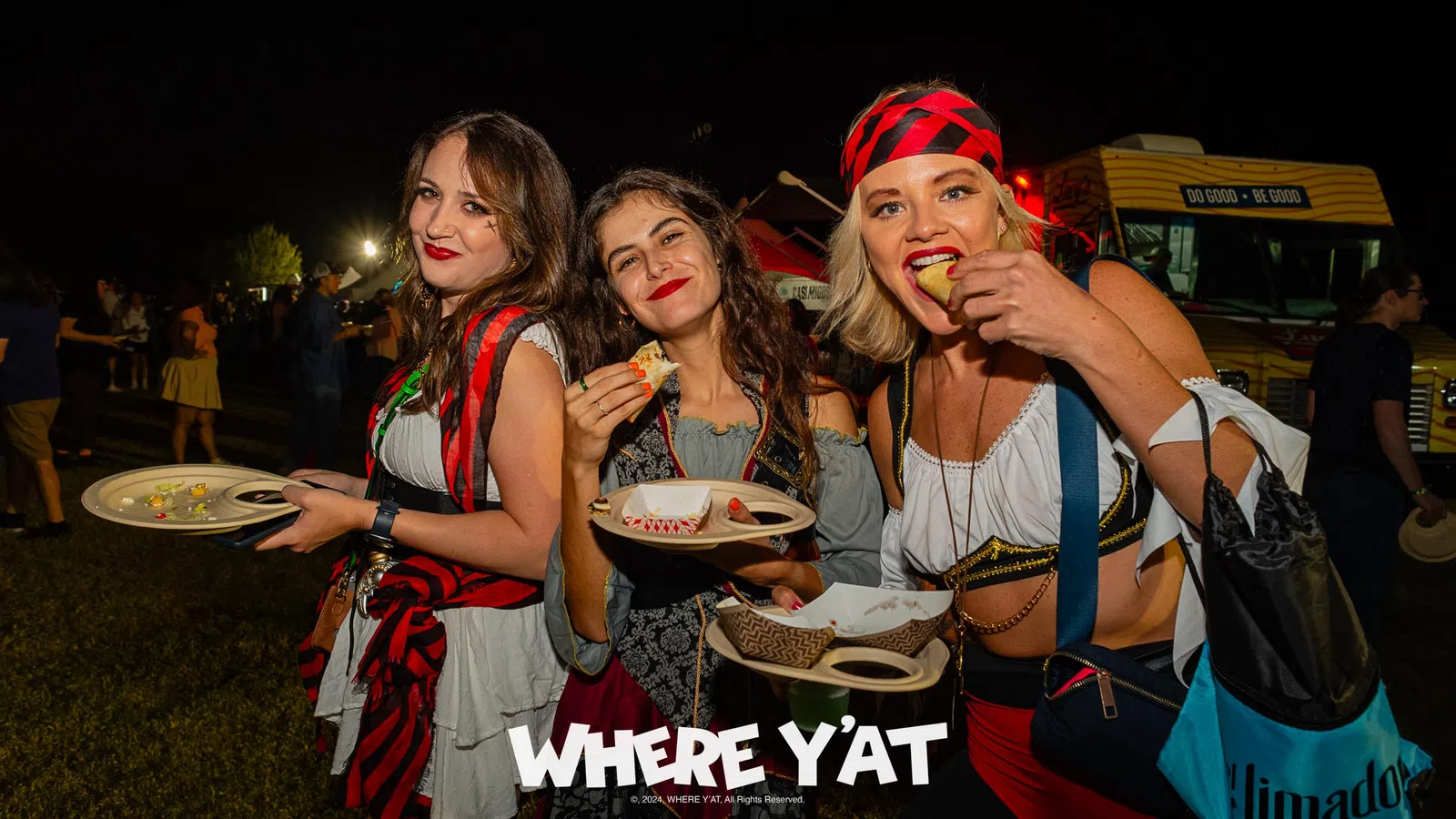 a group of women holding food