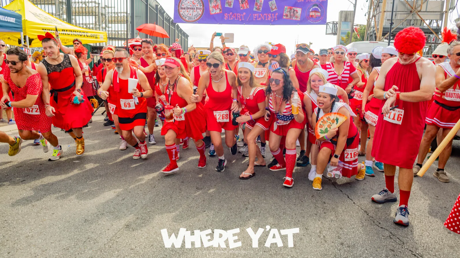a group of people running