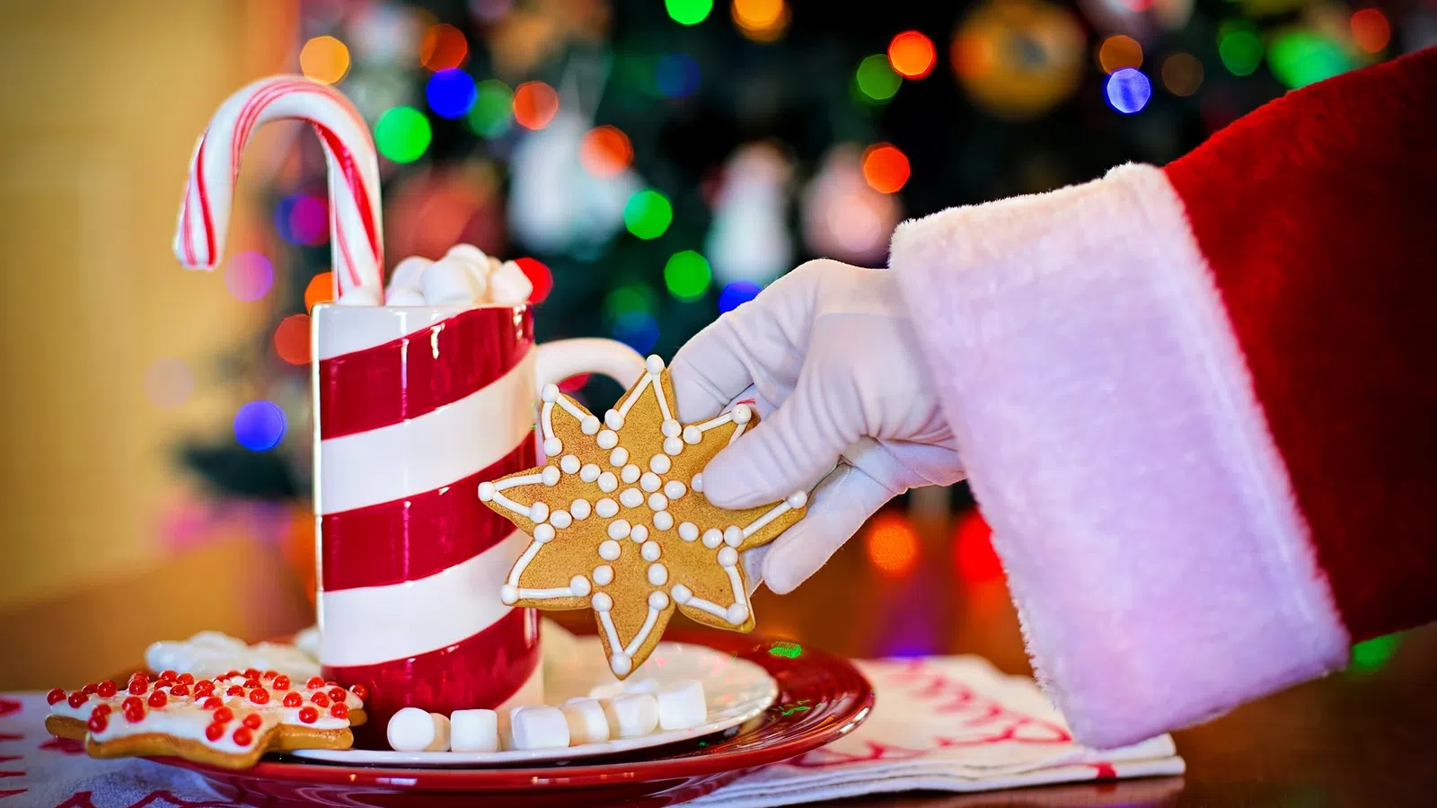 a person wearing a santa hat and holding a decorated present