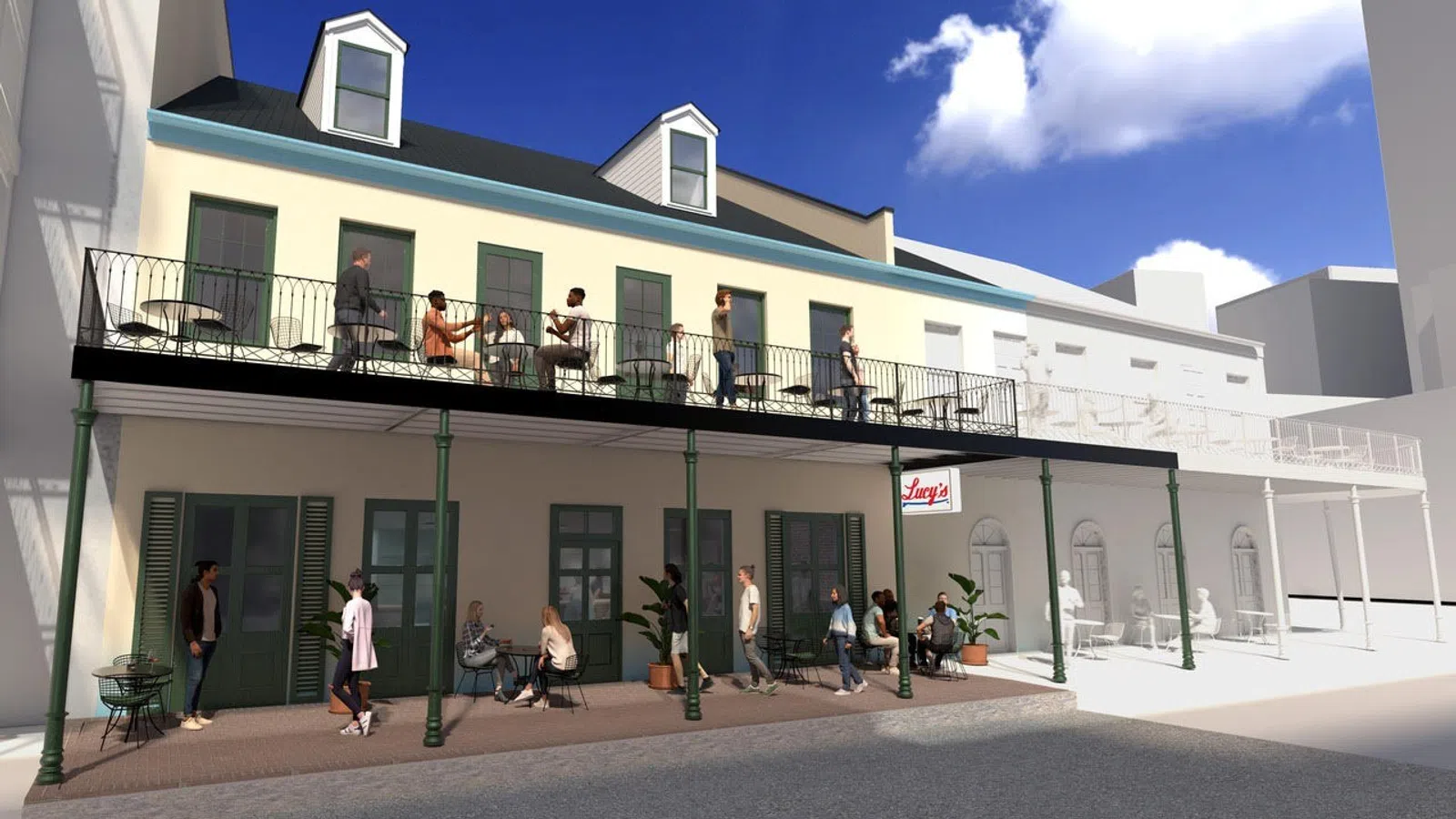 a building with people outside