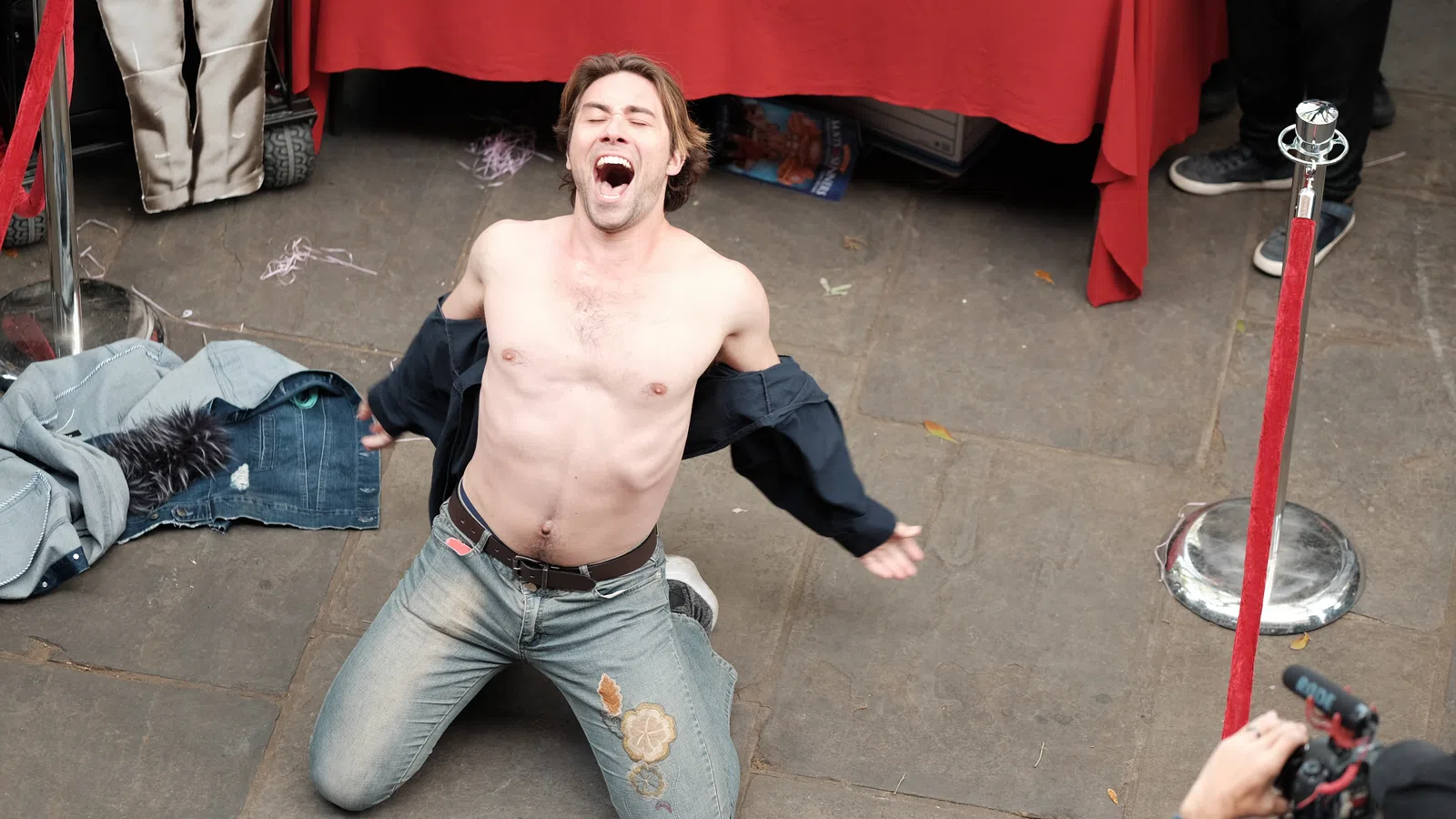 a person with no shirt on