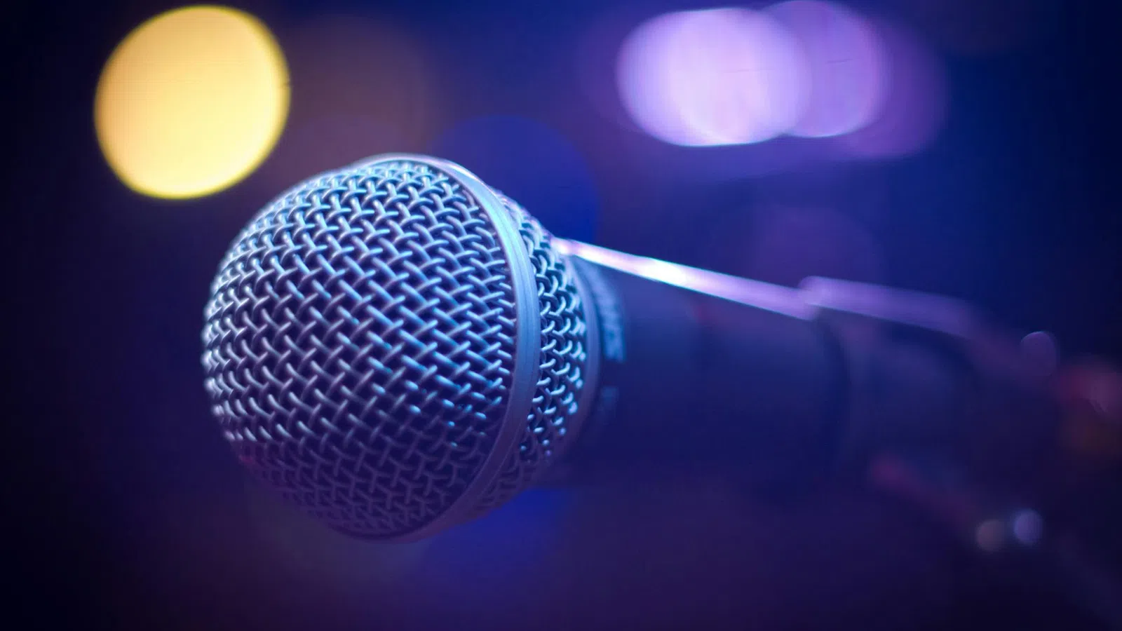 a microphone with a blue background