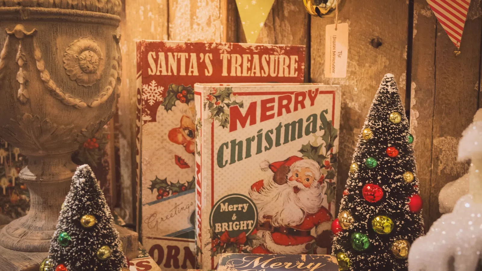 a christmas tree and a sign
