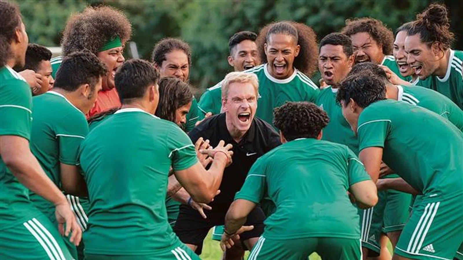 a group of men in green uniforms