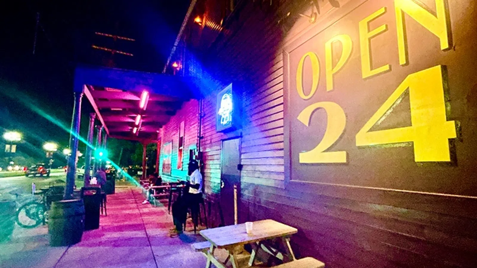 a restaurant with a sign
