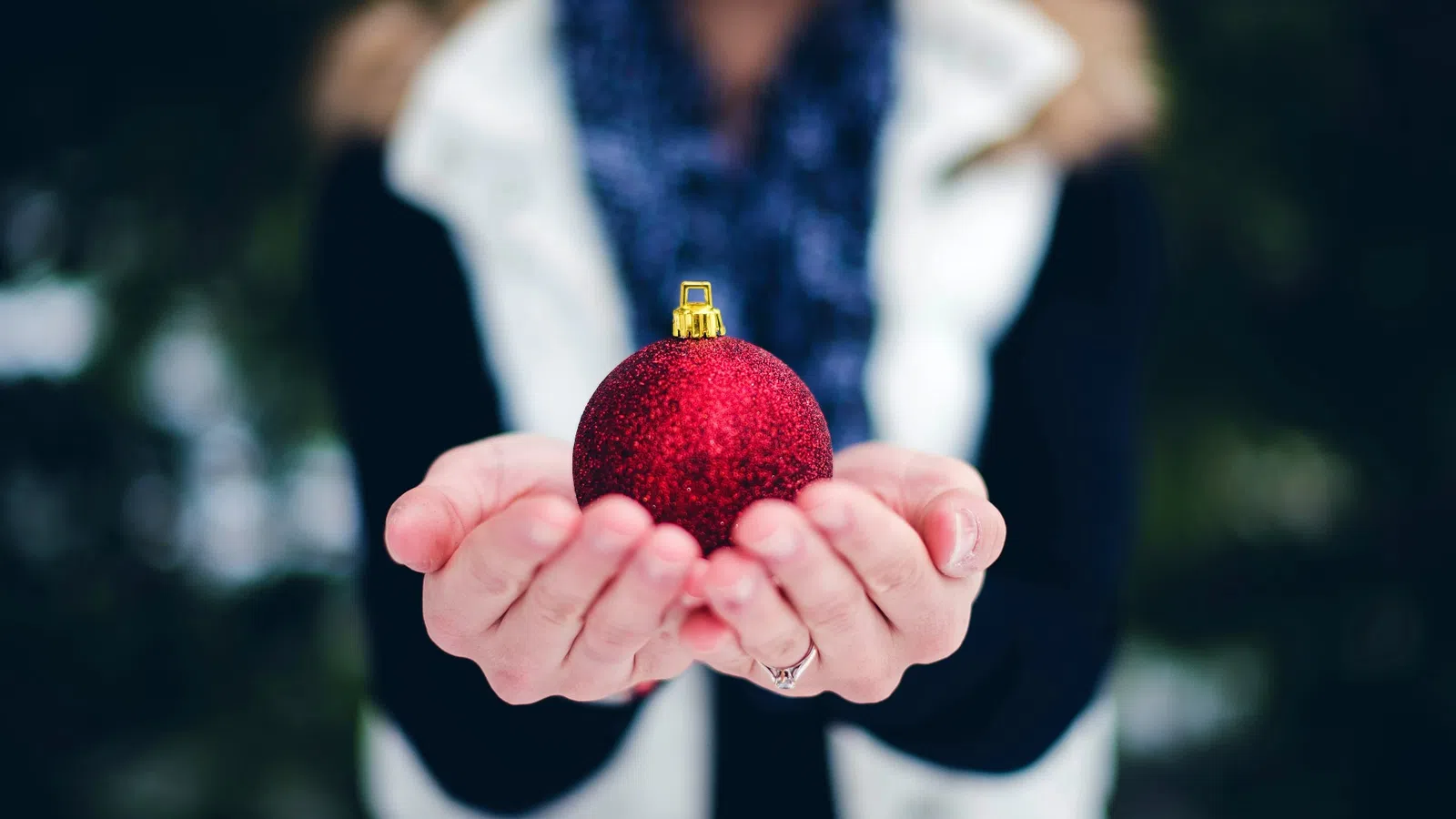 a person holding a red apple