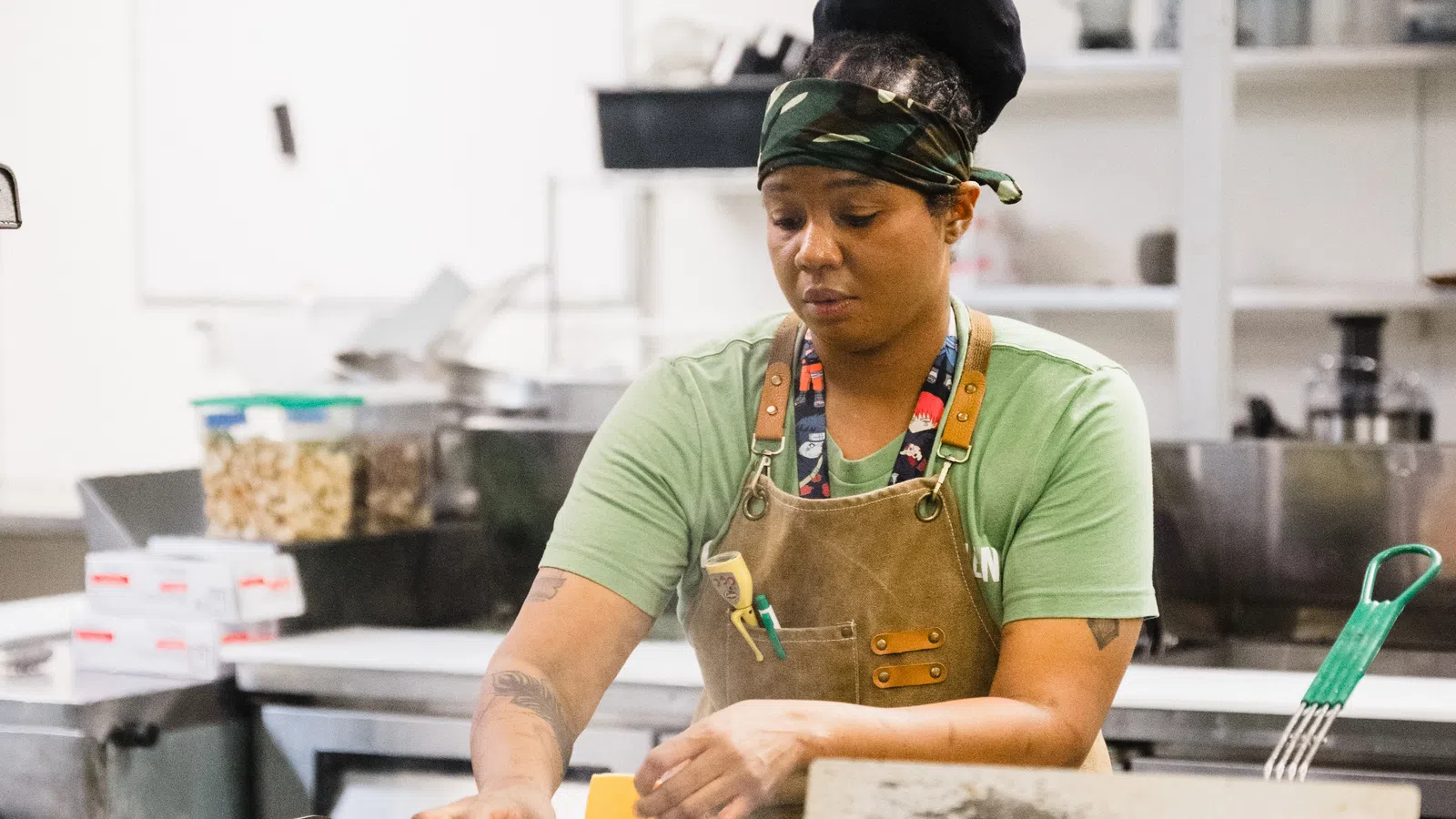 a person in a kitchen